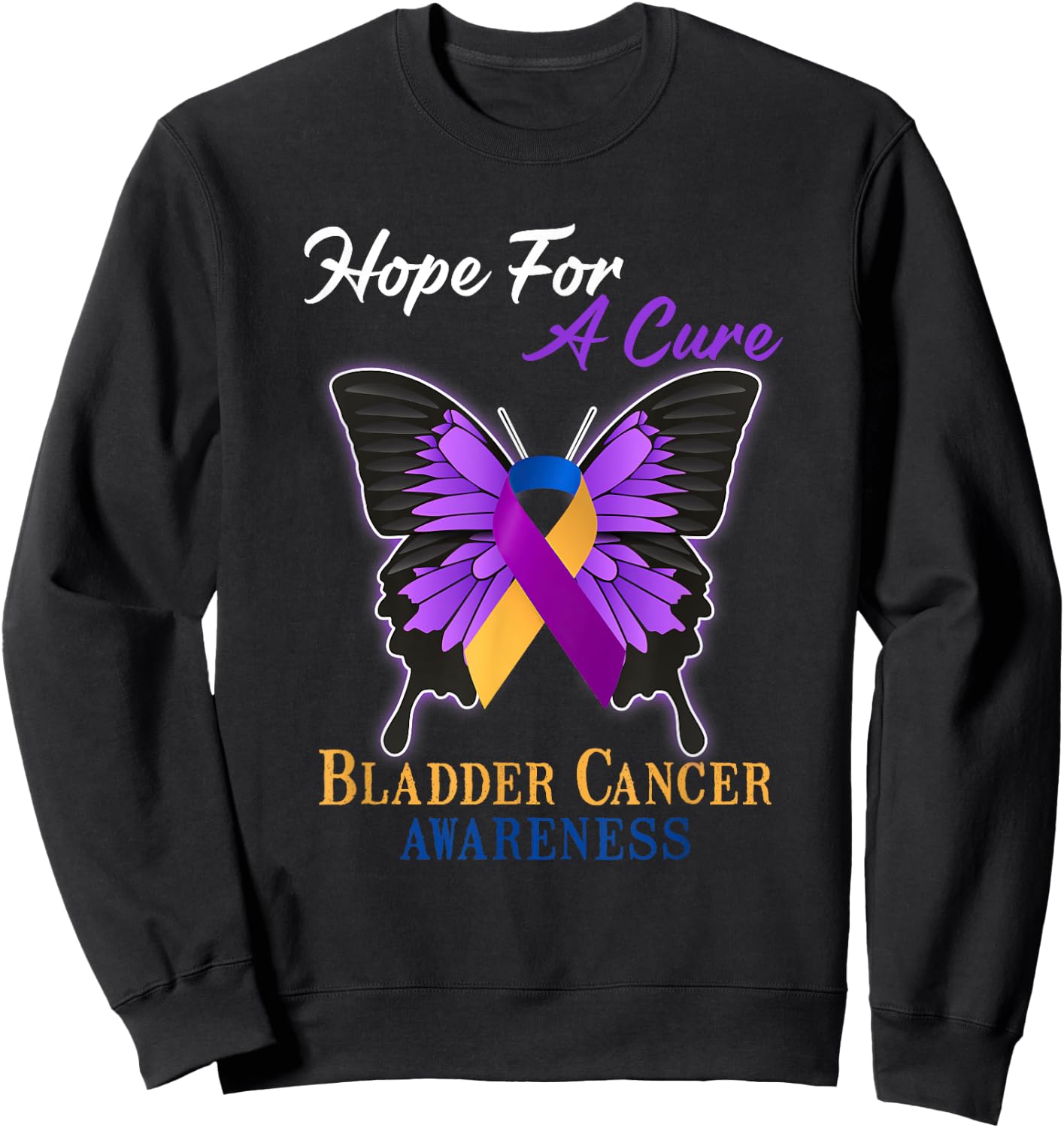 Hope For A Cure Bladder Cancer Awareness Ribbon Butterfly Sweatshirt - Sweatshirt | Black
