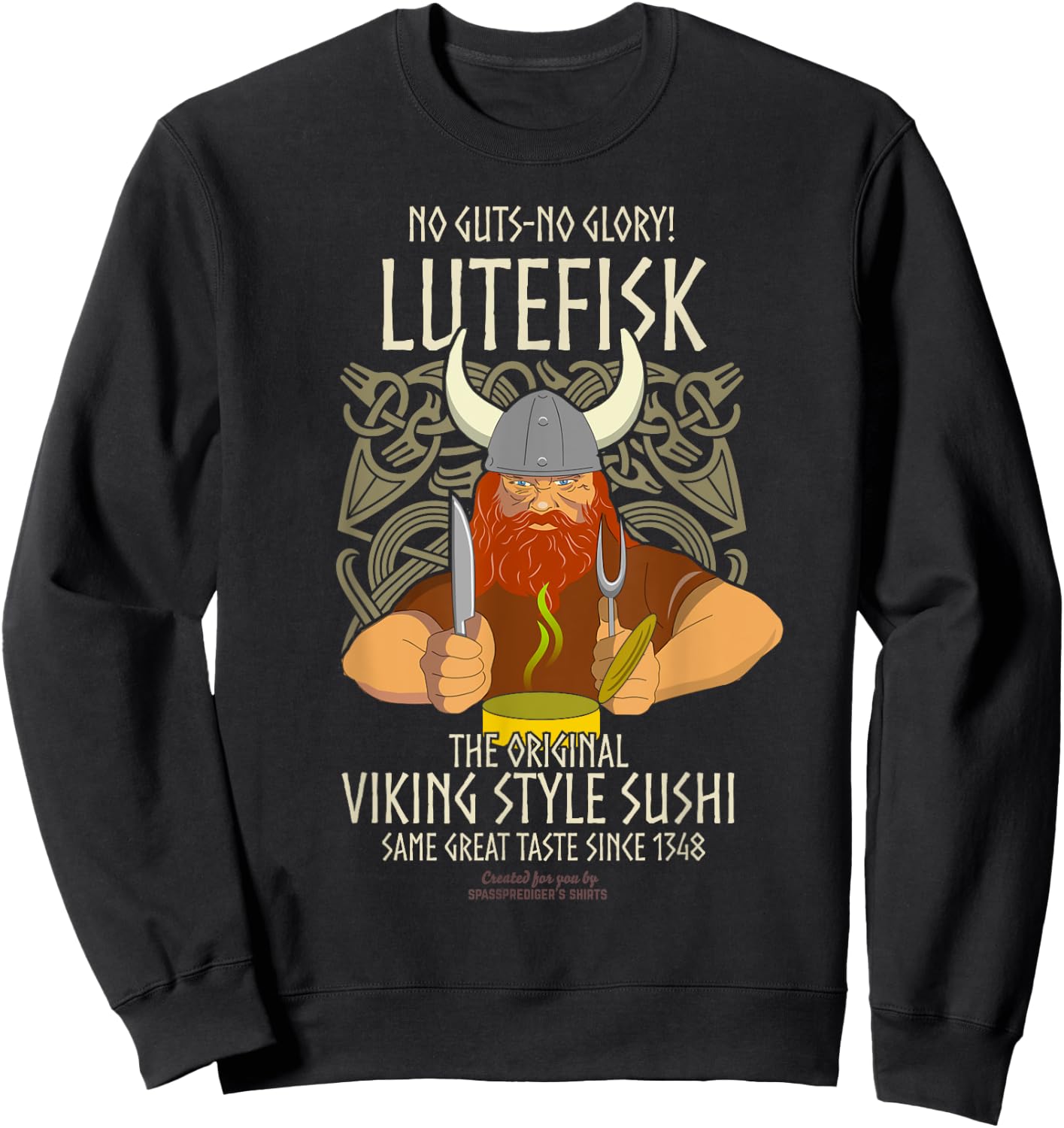 Lutefisk Christmas Fish Original Viking Sushi Funny Lutefisk Sweatshirt - Sweatshirt | Black