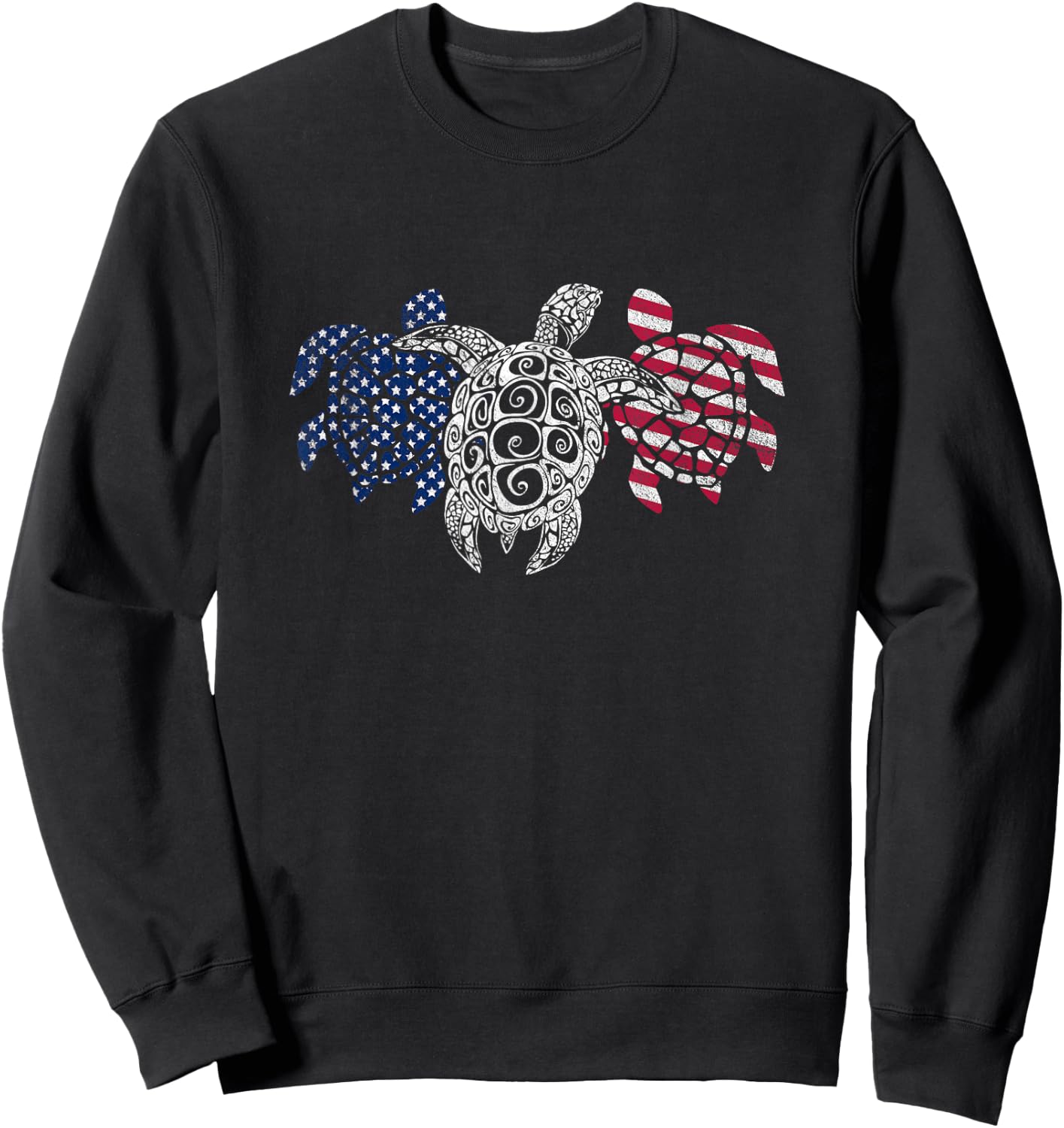 Turtle 4th of July American USA Flag Patriot Turtle Novelty Men Sweatshirt - Sweatshirt | Black
