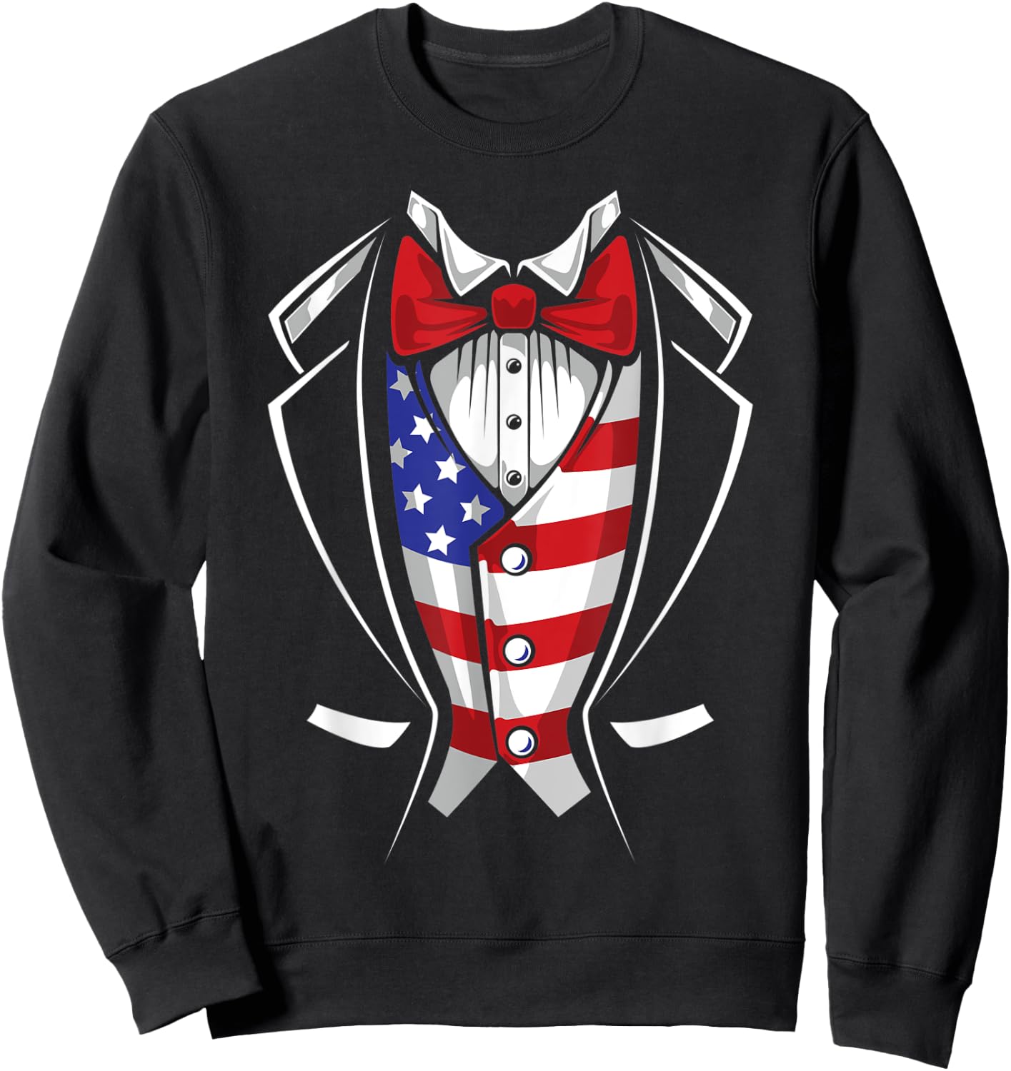 USA Suit Tuxedo Patriotic 4th of July Flag America American Sweatshirt - Sweatshirt | Black