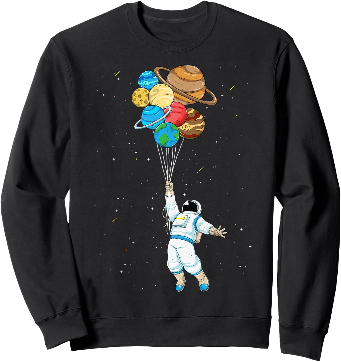 Space Shirt Astronaut Holding Planet Balloons Solar System Sweatshirt - Sweatshirt | Black