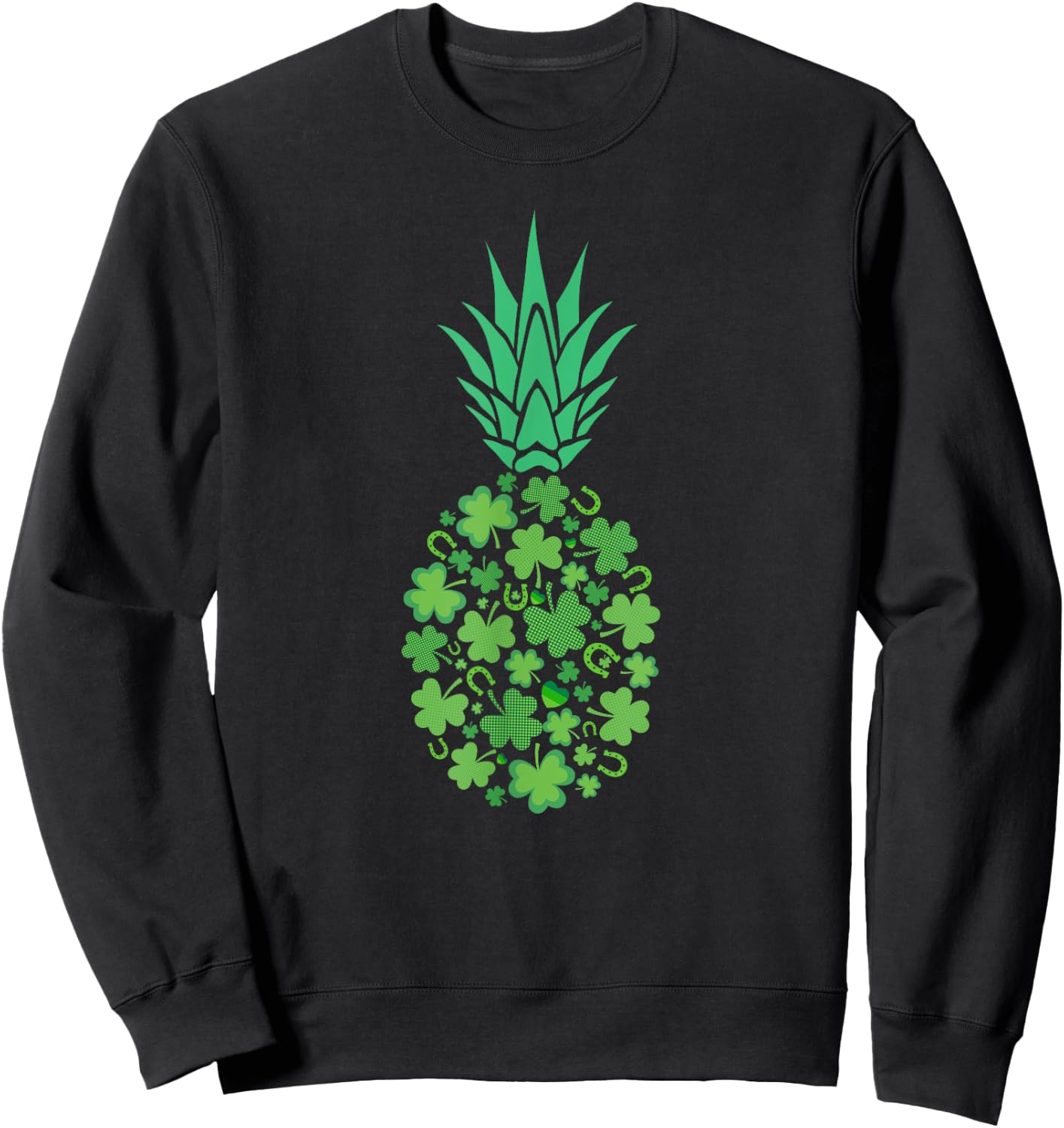 St Patricks Day Hawaiian Pineapple Lucky Shamrock Horseshoe Sweatshirt - Sweatshirt | Black