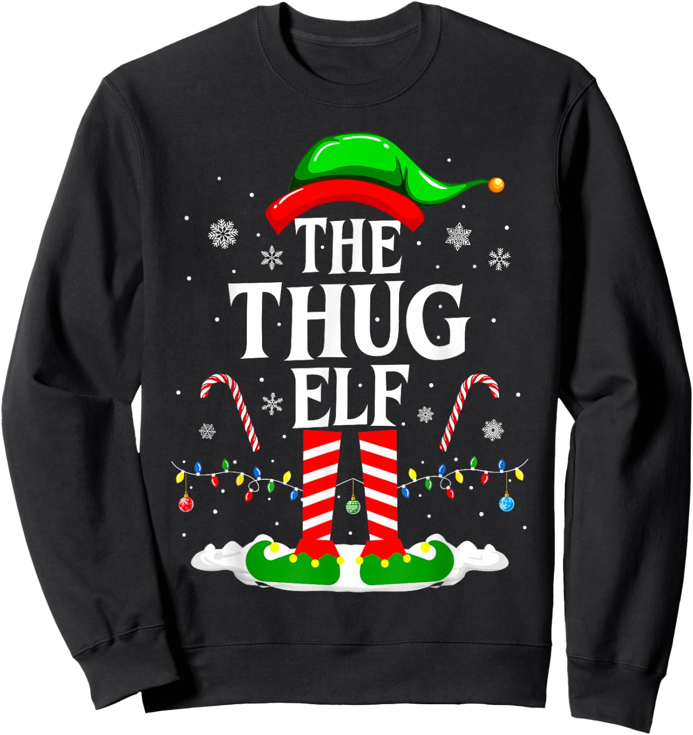 The Thug Elf Xmas Funny Matching Family Group Christmas Sweatshirt - Sweatshirt | Black