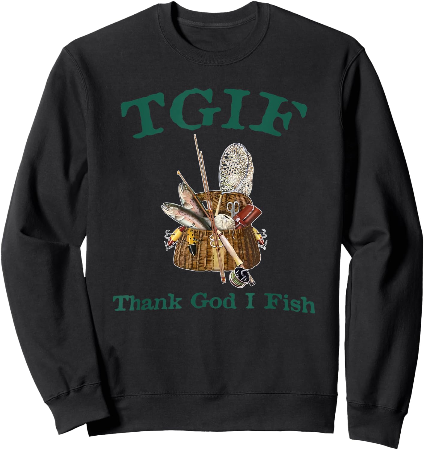TGIF Thank God I Fish Funny Fishing Sweatshirt - Sweatshirt | Black