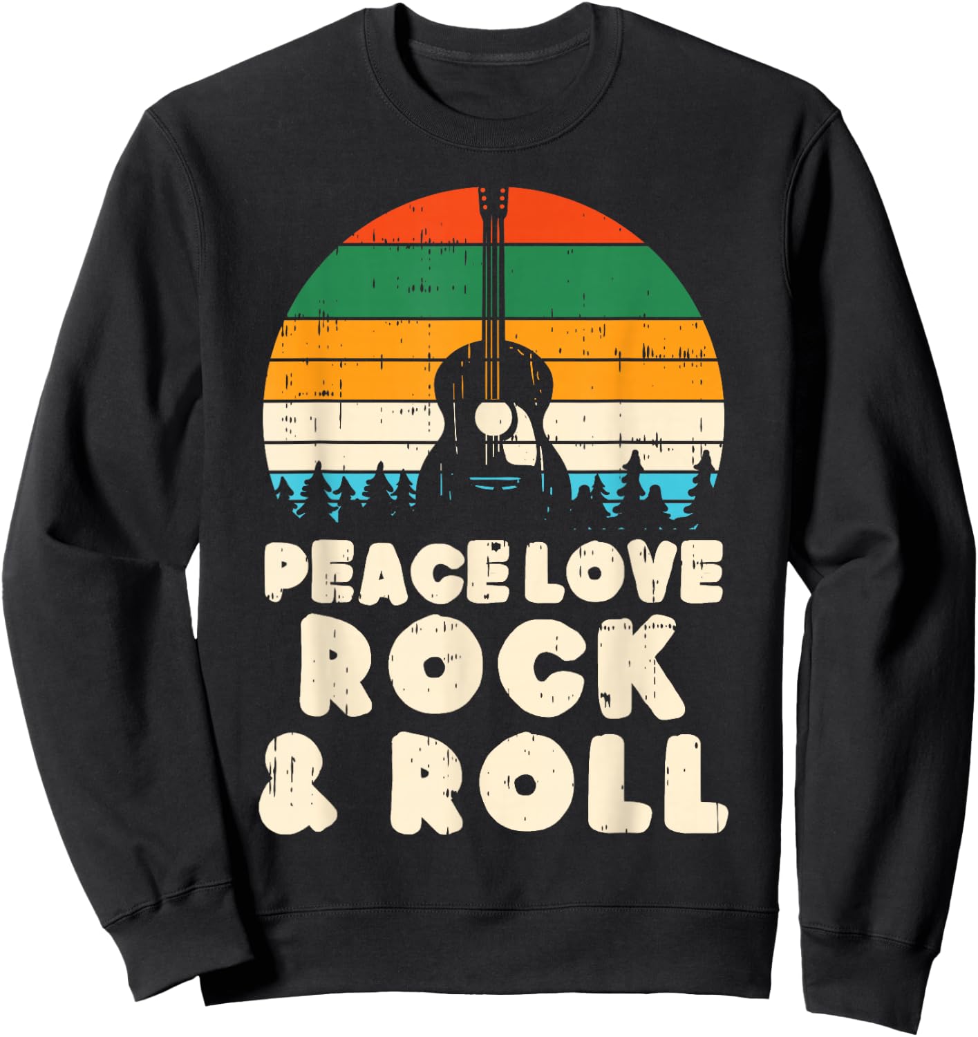 Peace Love Rock N Roll Guitar Retro 80s Hippie Hippi Hippy Sweatshirt - Sweatshirt | Black