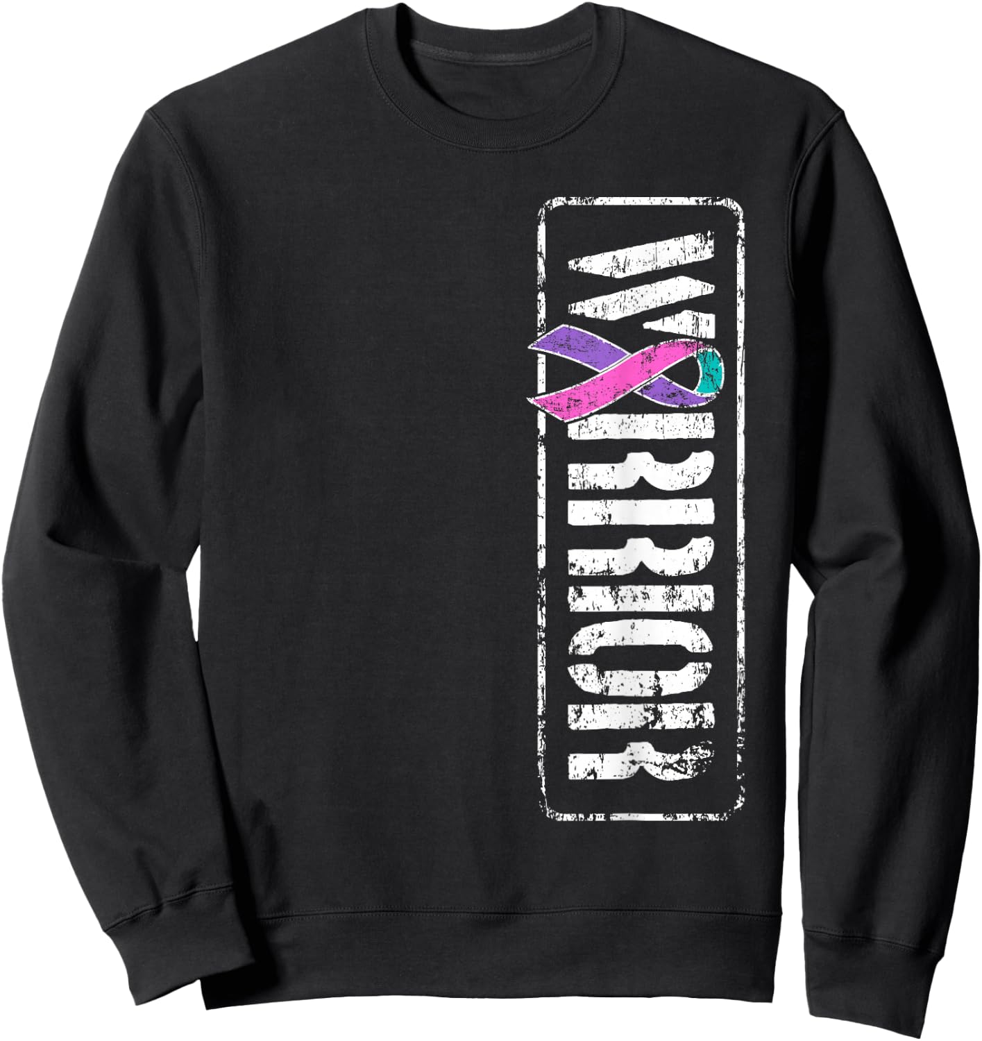 Thyroid Cancer Awareness - Sideways Military Warrior Ribbon Sweatshirt - Sweatshirt | Black