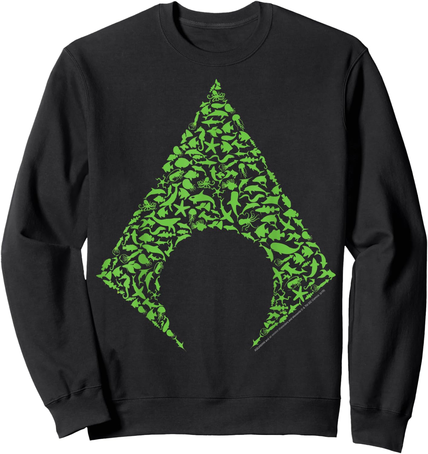 DC Comics Aquaman Fish & Sharks Arrow Sweatshirt - Sweatshirt | Black