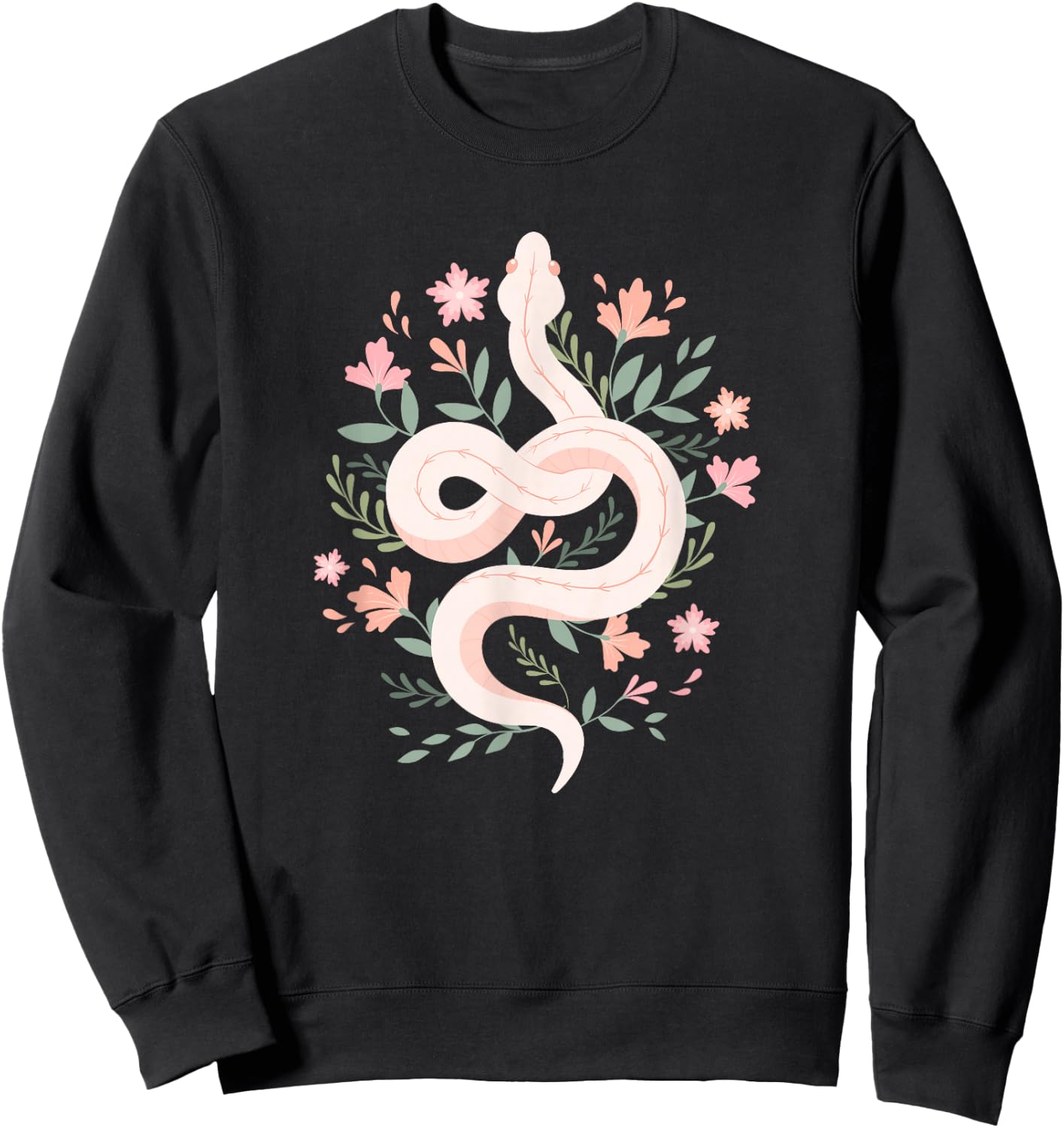 Aesthetic Graphic Mystical Snake Flower Pastel Goth Sweatshirt - Sweatshirt | Black