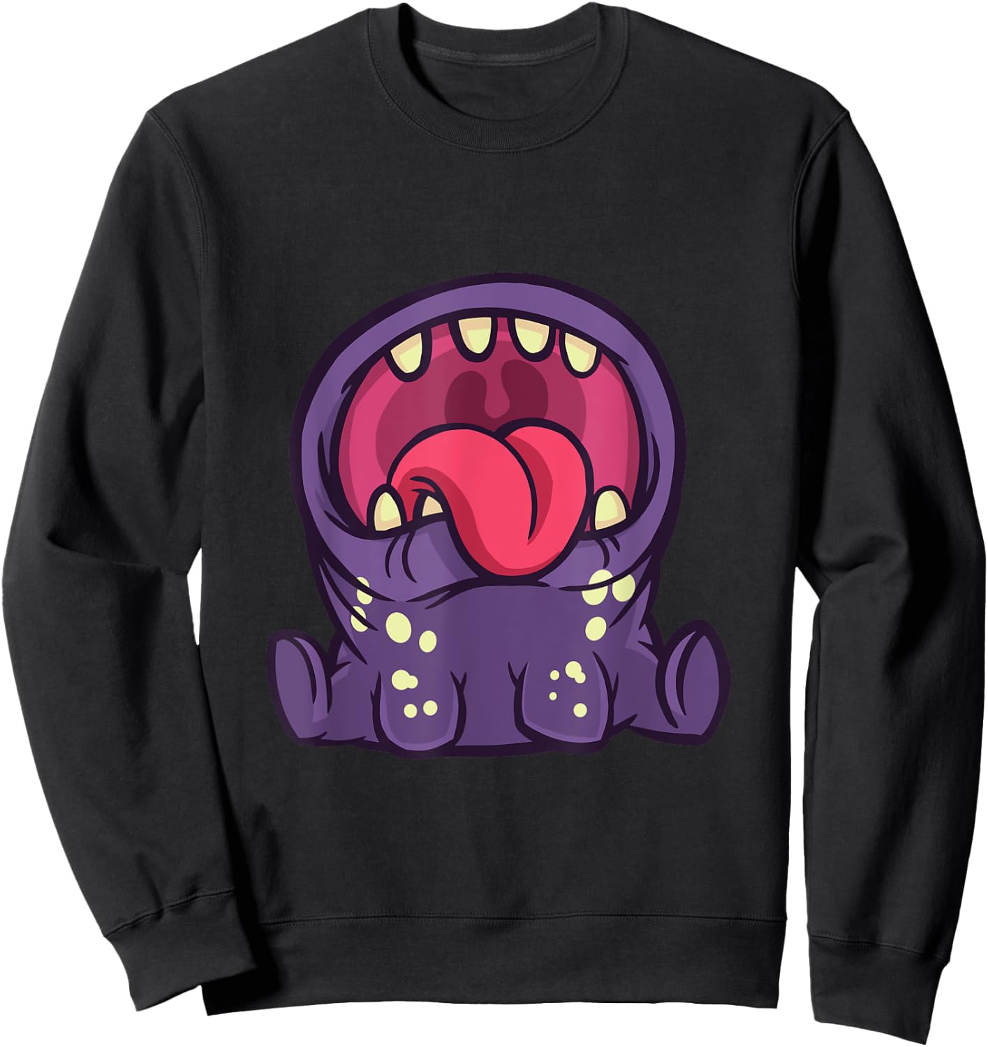 Funny cute purple monster with open mouth and Sweatshirt - Sweatshirt | Black