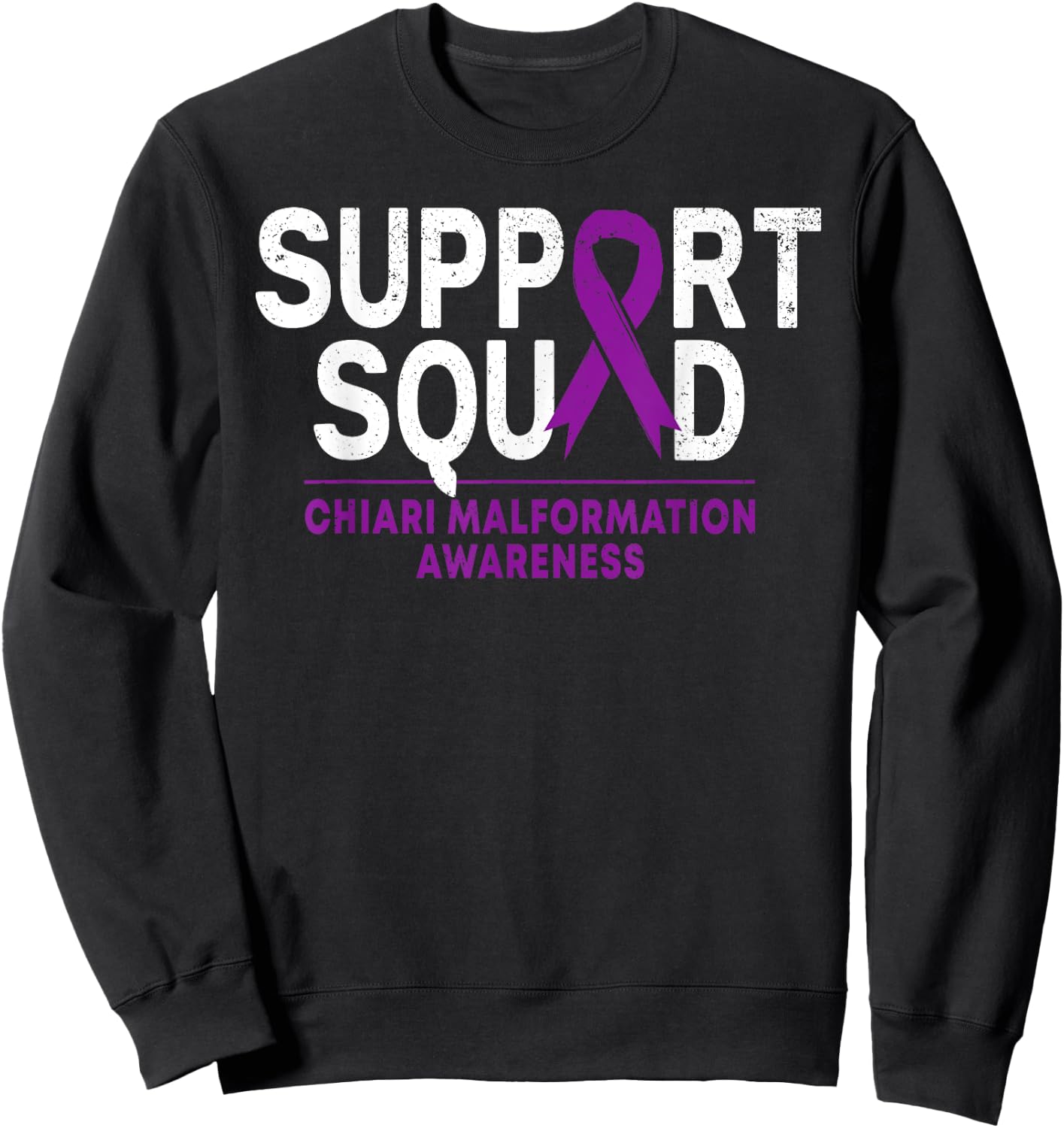 Support Squad Chiari Malformation Awareness Purple Ribbon Sweatshirt - Sweatshirt | Black