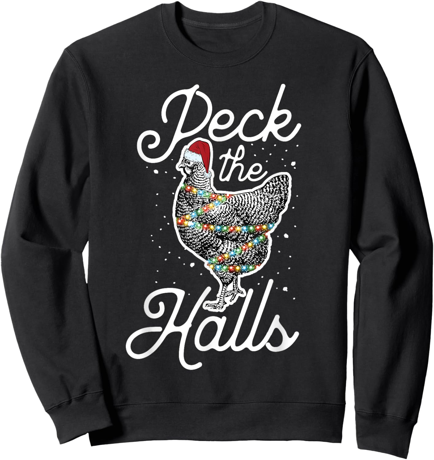 Peck The Halls | Cute Christmas Chicken Sweatshirt - Sweatshirt | Black