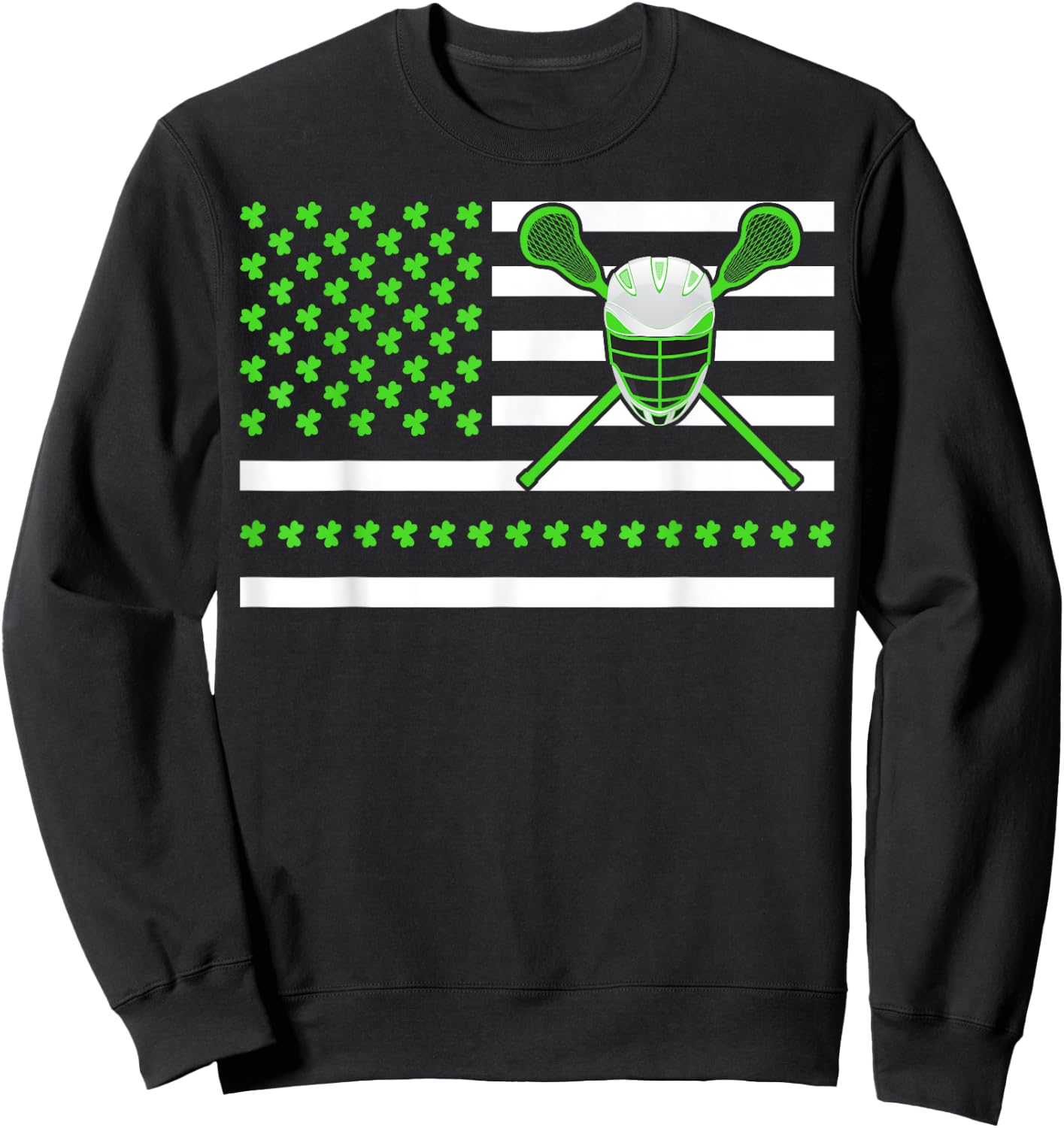 Irish Shamrock American Flag Lacrosse St. Patrick's Day Kids Men Sweatshirt - Sweatshirt | Black