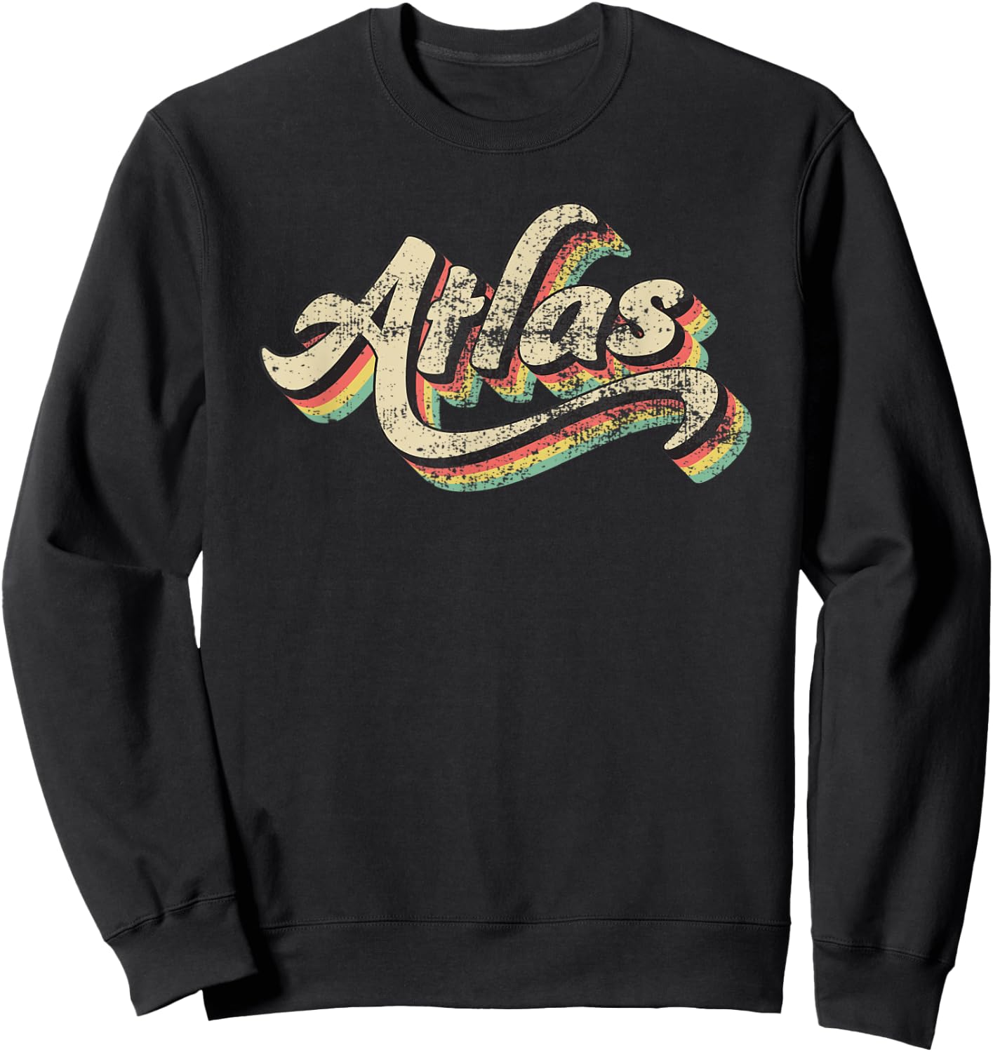 Atlas Name First or Family 70s Inspired Vintage Script Sweatshirt - Sweatshirt | Black
