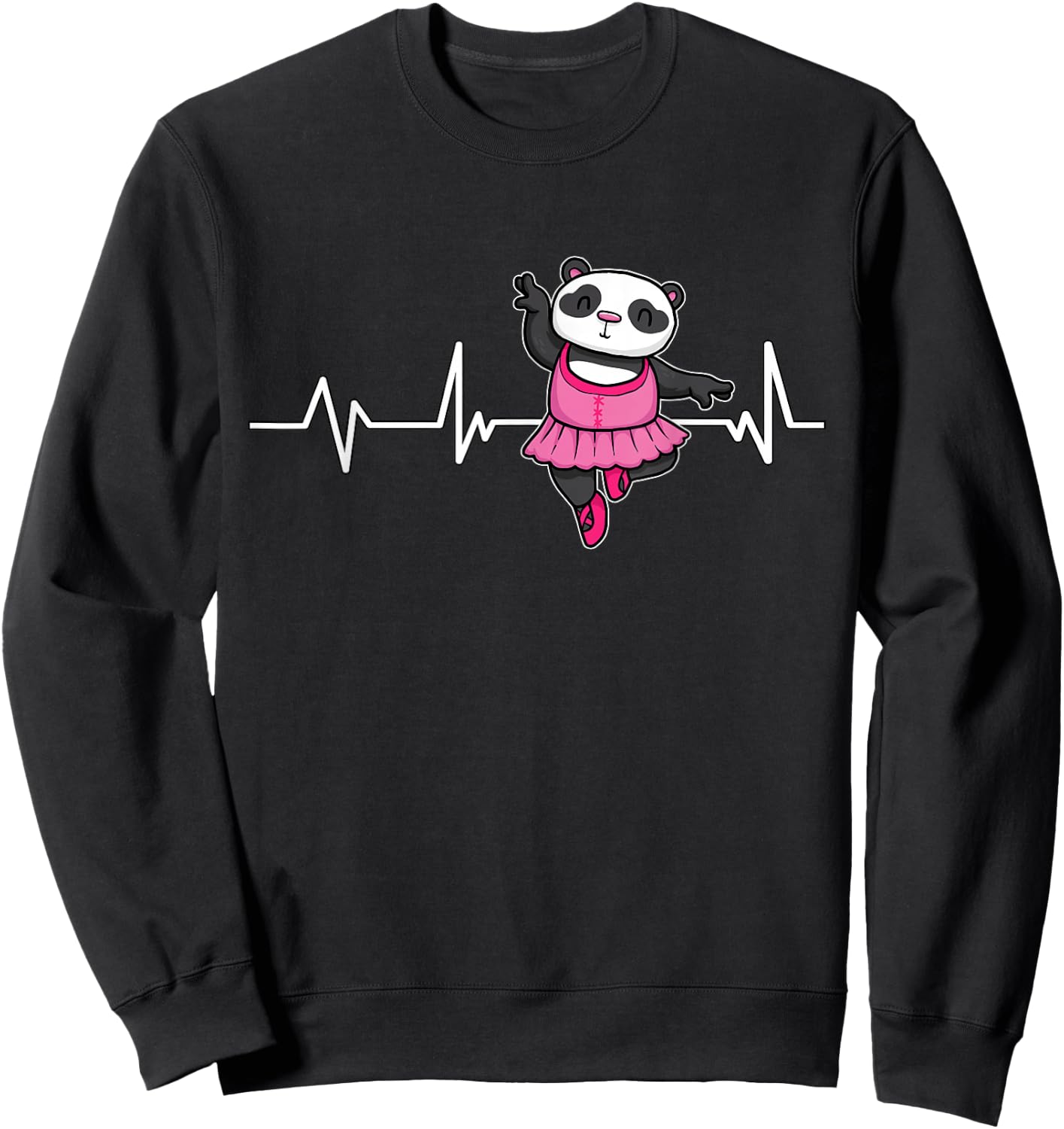 Panda Bear Ballet Heartbeat EKG Ballerina Gift Panda Ballet Sweatshirt - Sweatshirt | Black
