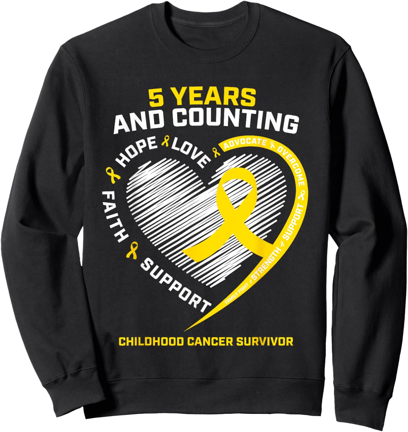 Girls Kids Boys 5 Year Gold Childhood Cancer Survivor Shirt Sweatshirt - Sweatshirt | Black