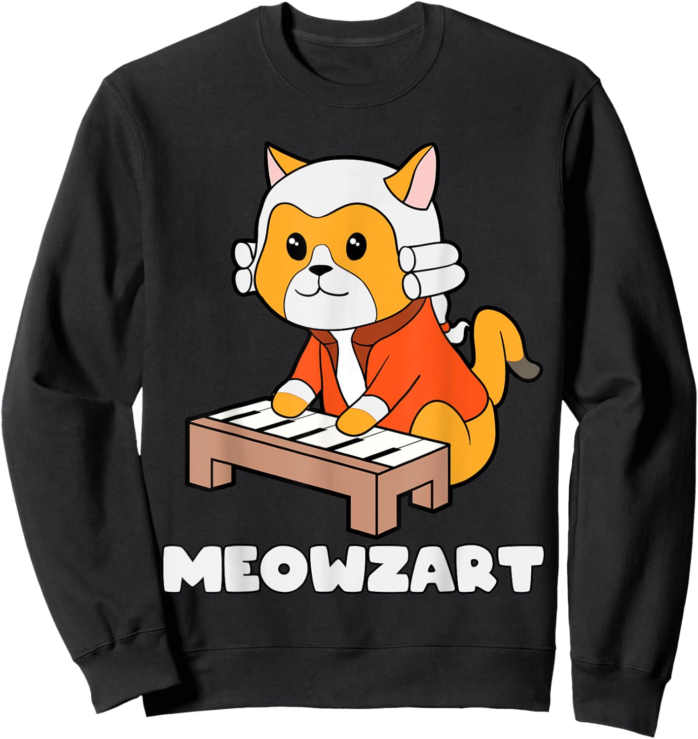 Meowzart Kitty Piano Funny Cat Lover Pun Classical Music Men Women Kids Sweatshirt - Sweatshirt | Black