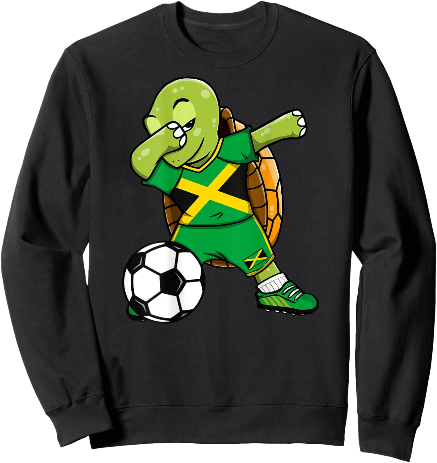 Dabbing Turtle Jamaica Soccer Fans Jersey Jamaican Football Sweatshirt - Sweatshirt | Black