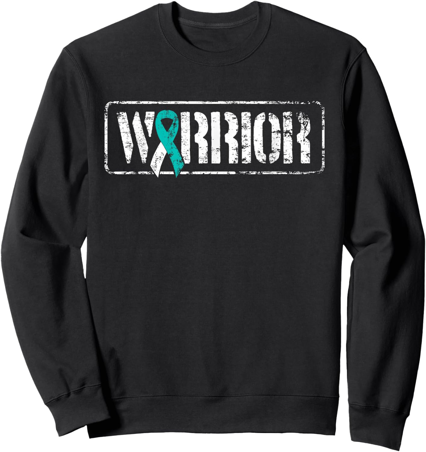 Cervical Cancer Warrior - Teal White Military-Style Ribbon Sweatshirt - Sweatshirt | Black