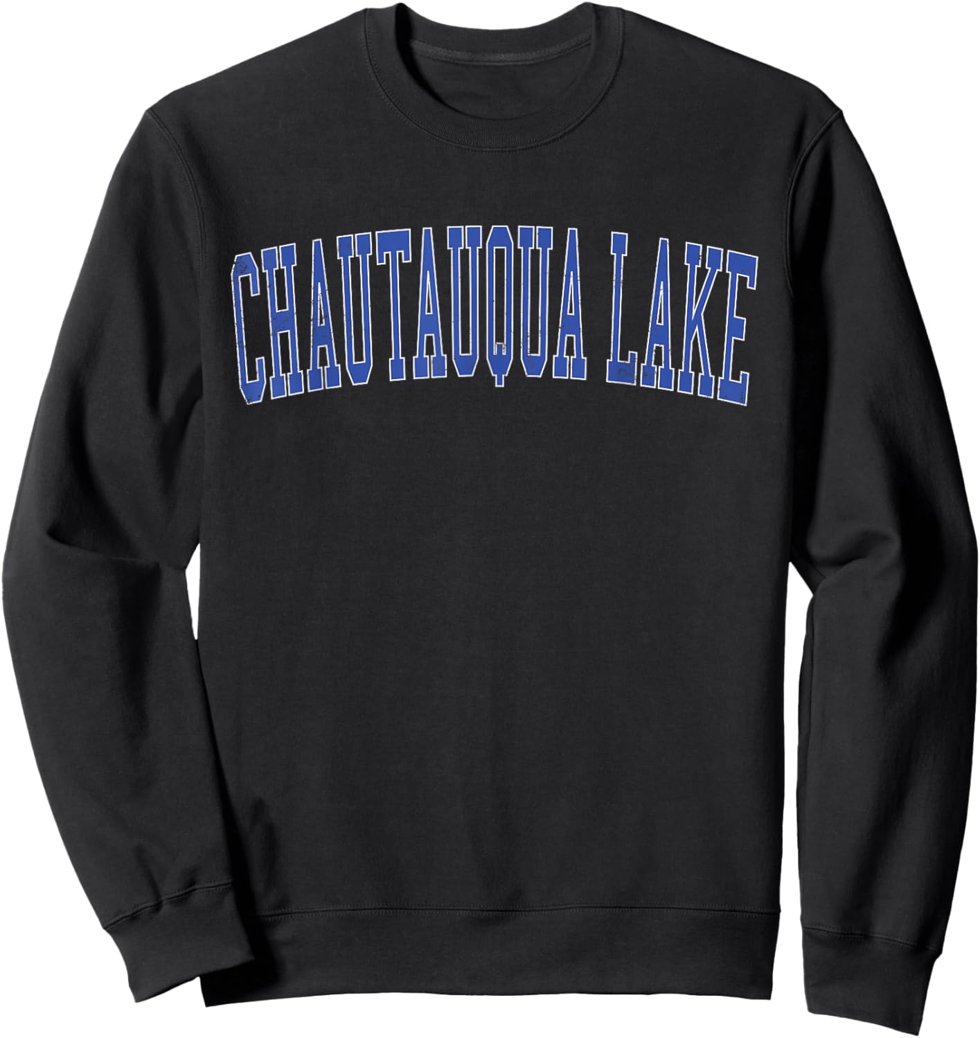 Vintage Chautauqua Lake Distressed Blue Varsity Style Sweatshirt - Sweatshirt | Black