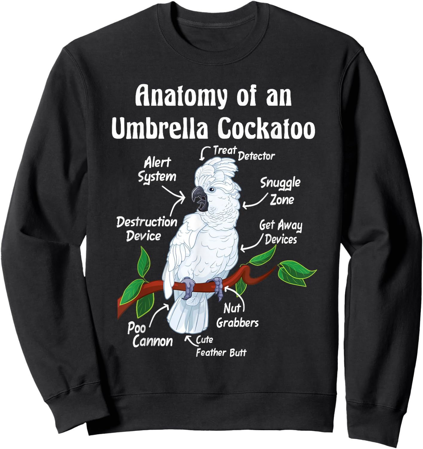 Parrot Anatomy Designs Anatomy of an Umbrella Cockatoo -Adults, Kids Sweatshirt - Sweatshirt | Black