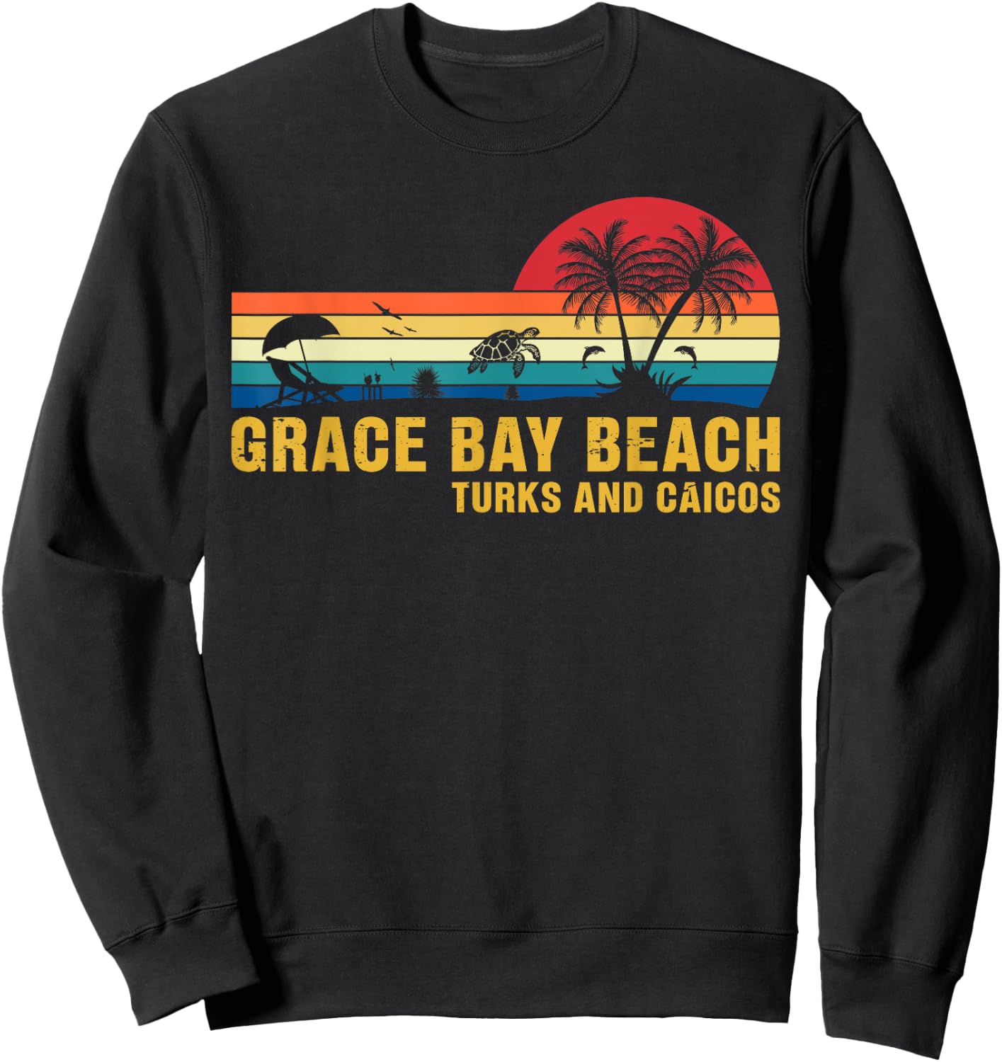 Family Vacation Grace Bay Beach Turks & Caicos Sea Turtle Sweatshirt - Sweatshirt | Black