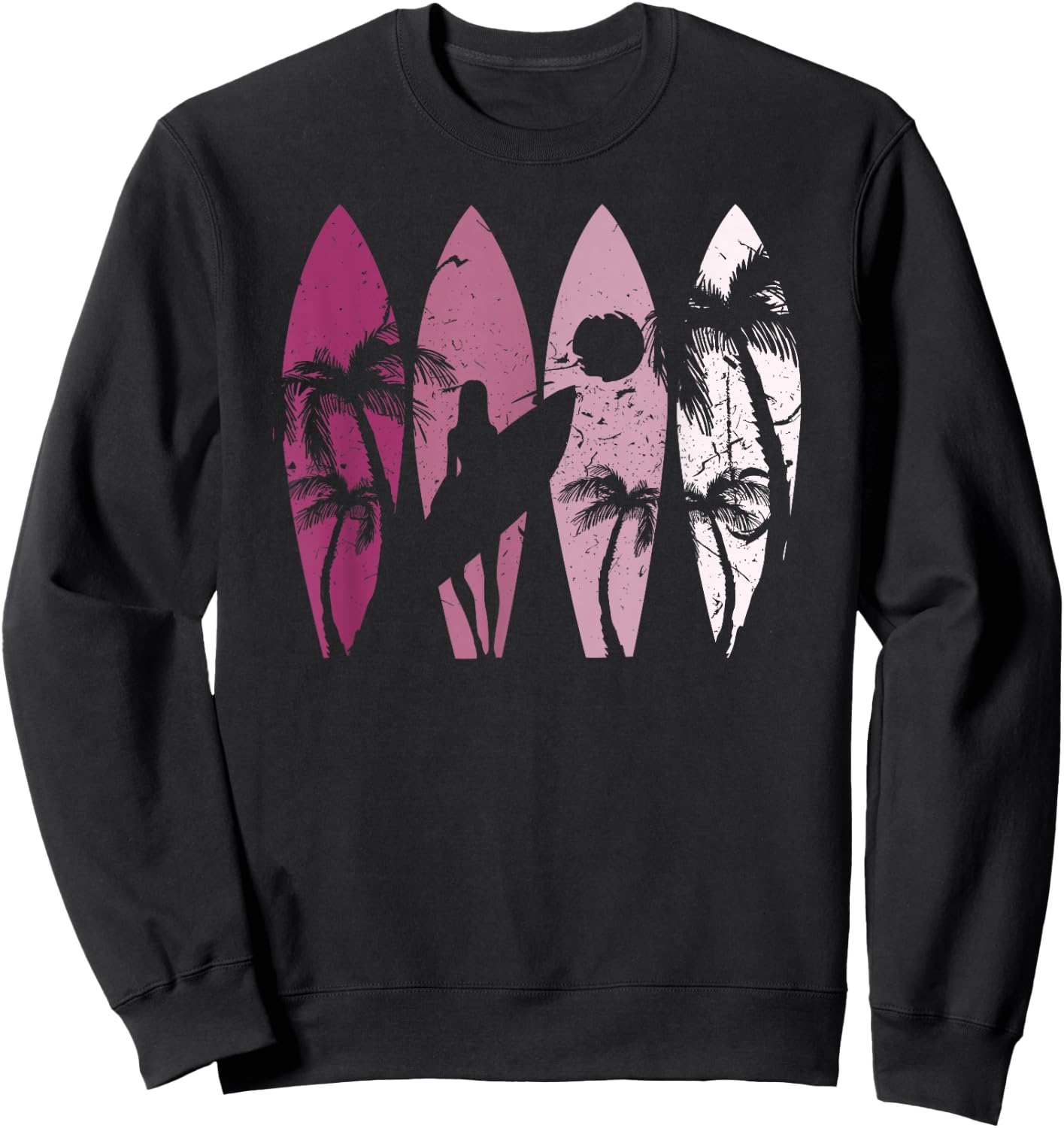 Surfing Surfer Palm Tree Surfboard Sunset Surfer Girl Sweatshirt - Sweatshirt | Black
