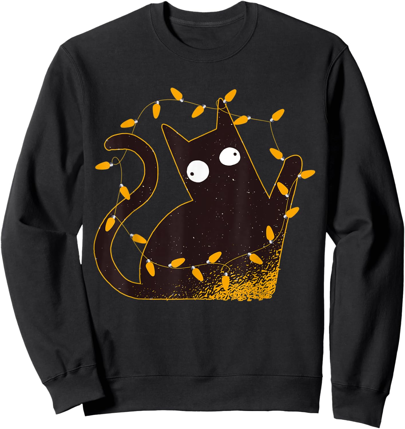 Meowy Catmas Meowie Christmas Sweater Naughty Cat Light Tree Sweatshirt - Sweatshirt | Black