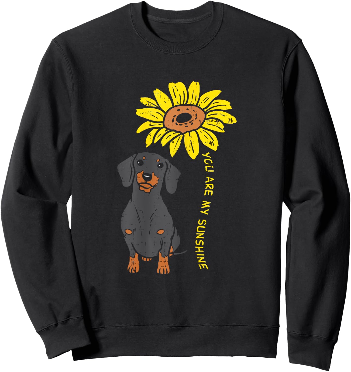 Sunflower Sunshine Dachshund Cute Weiner Dog Animal Pet Gift Sweatshirt - Sweatshirt | Black