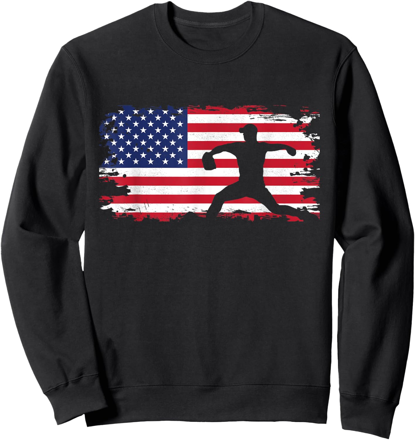 American Flag Pitcher Baseball Apparel - Baseball Sweatshirt - Sweatshirt | Black