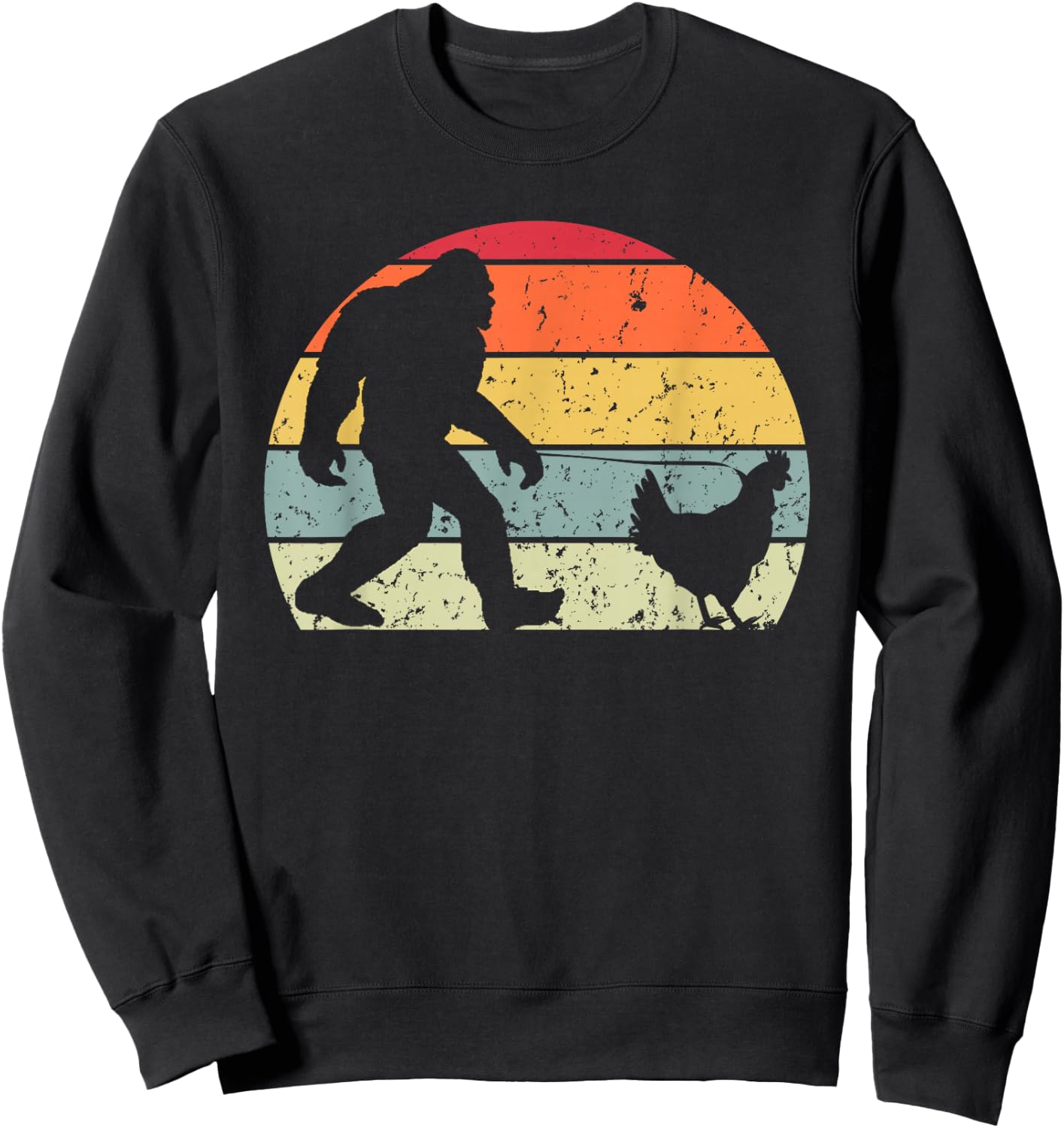 Funny Yeti Retro Vintage Sasquatch Bigfoot Walking Chicken Sweatshirt - Sweatshirt | Black
