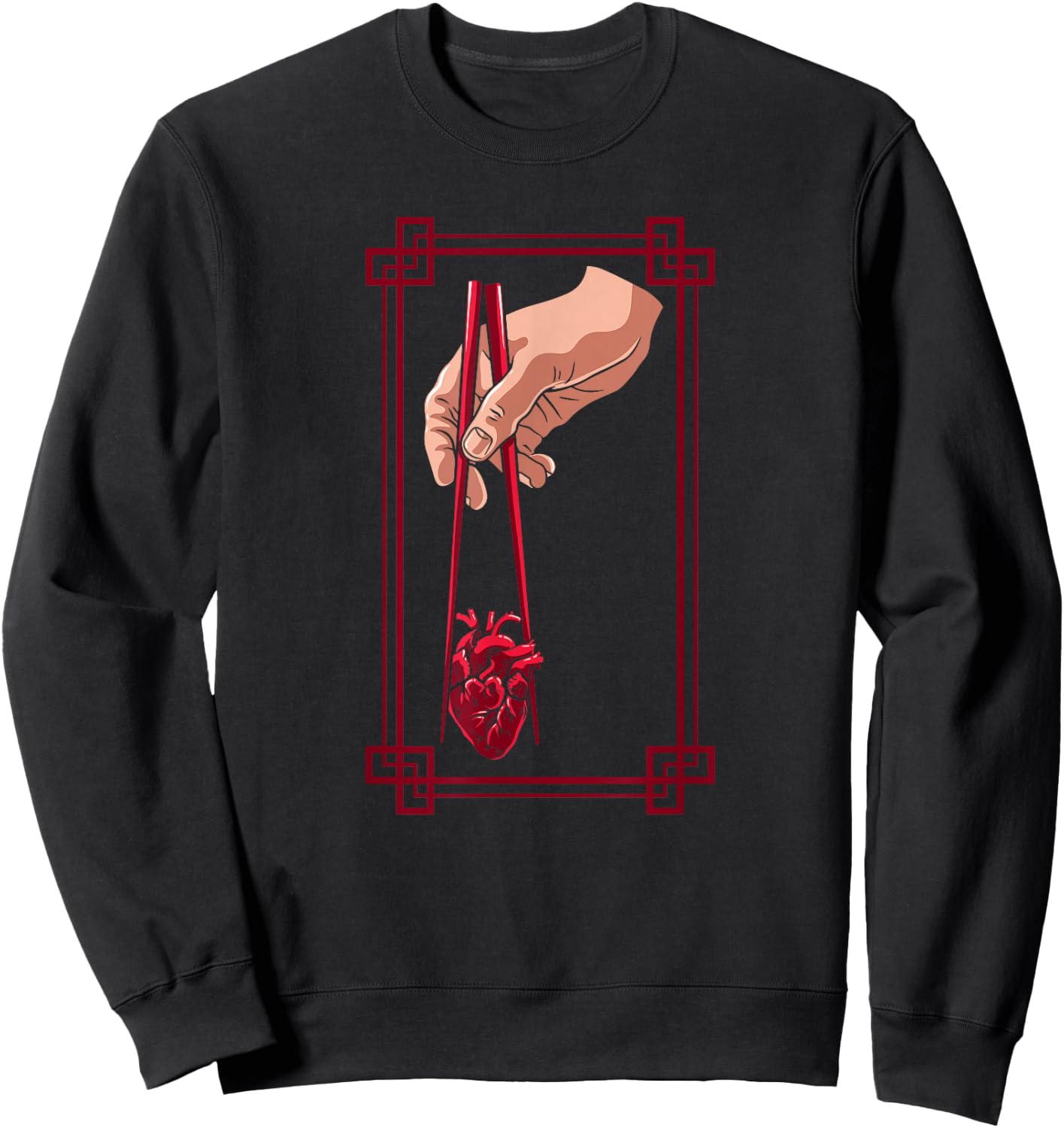 Weird Goth Chopstick Heart Japanese Aesthetic Anime Lover Sweatshirt - Sweatshirt | Black