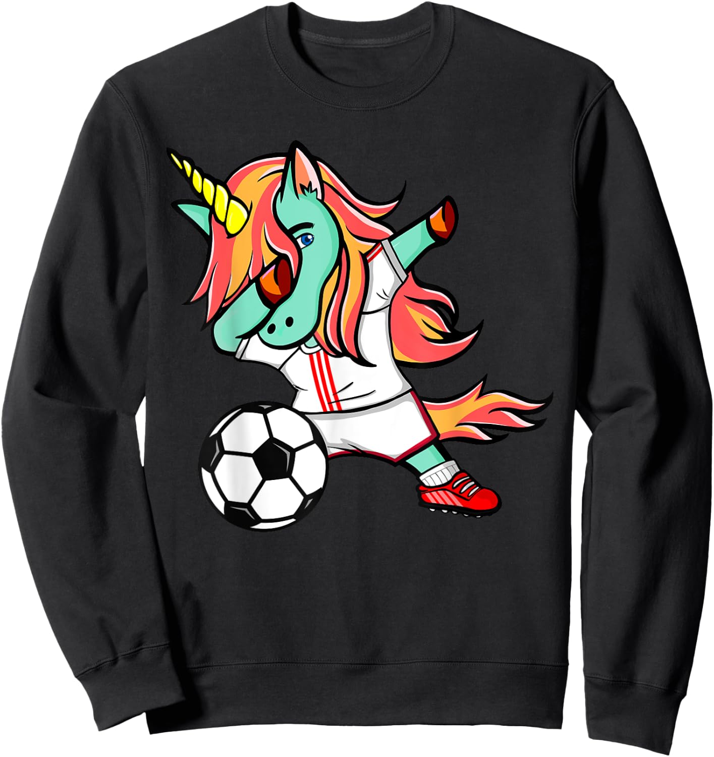 Dabbing Unicorn Soccer On White Red Sport Football Jersey Sweatshirt - Sweatshirt | Black