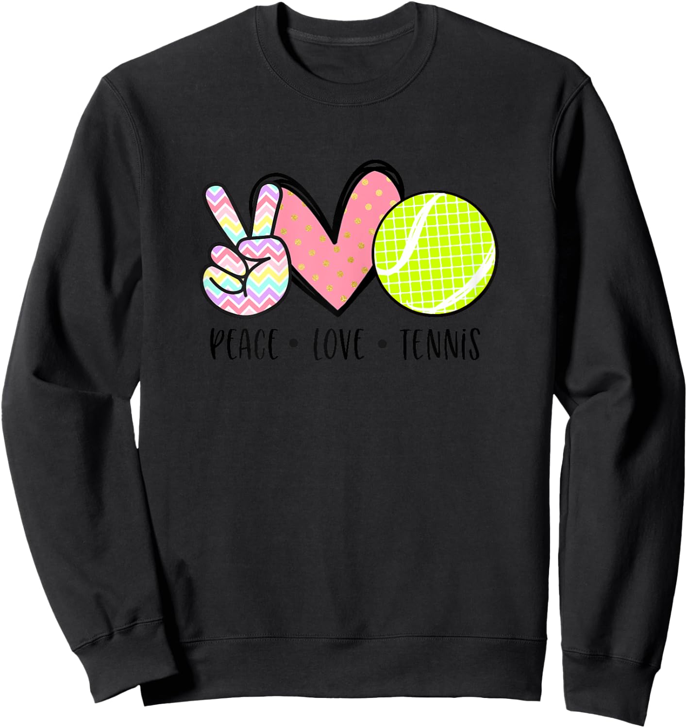 Peace Love Tennis Cute Teen Little Girls Pastel Sweatshirt - Sweatshirt | Black