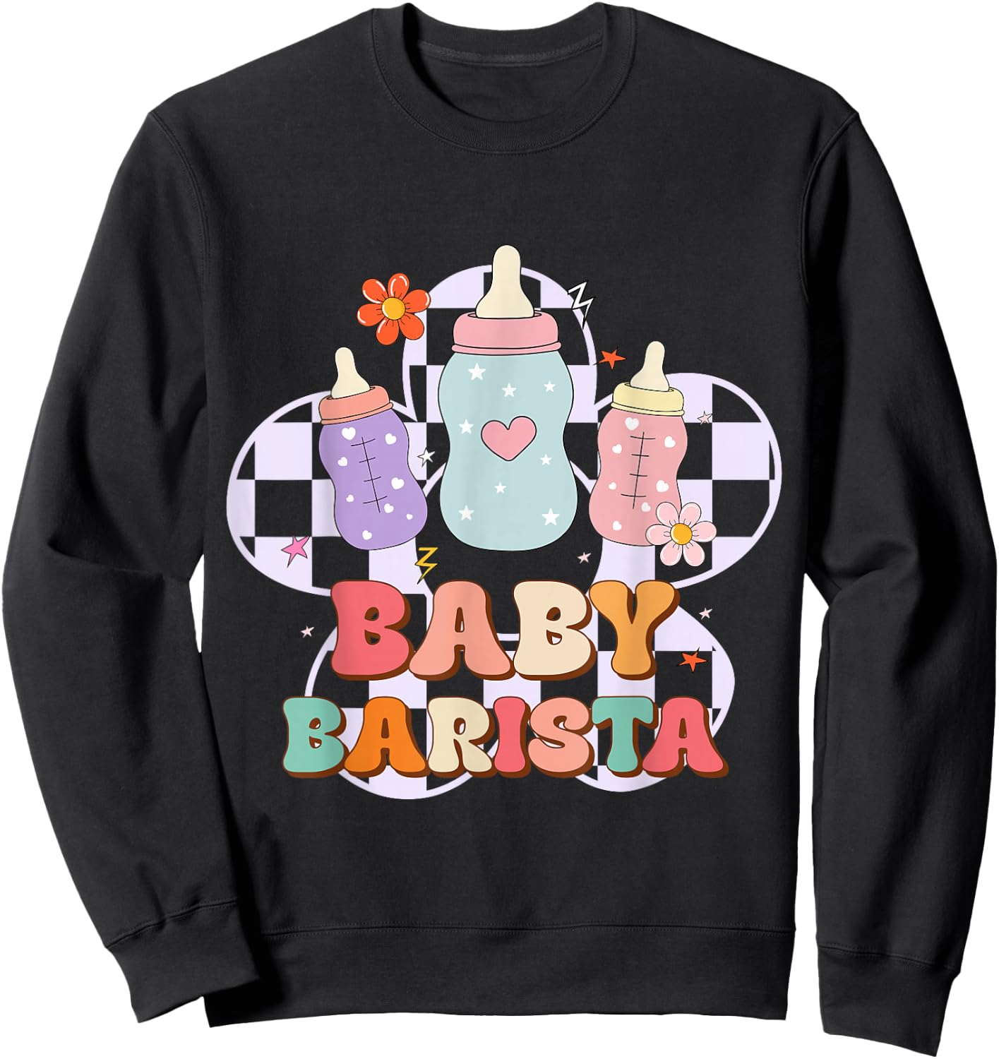 Mother Baby Nurse Funny NICU Nurse Milk Bottle Baby Barista Sweatshirt - Sweatshirt | Black