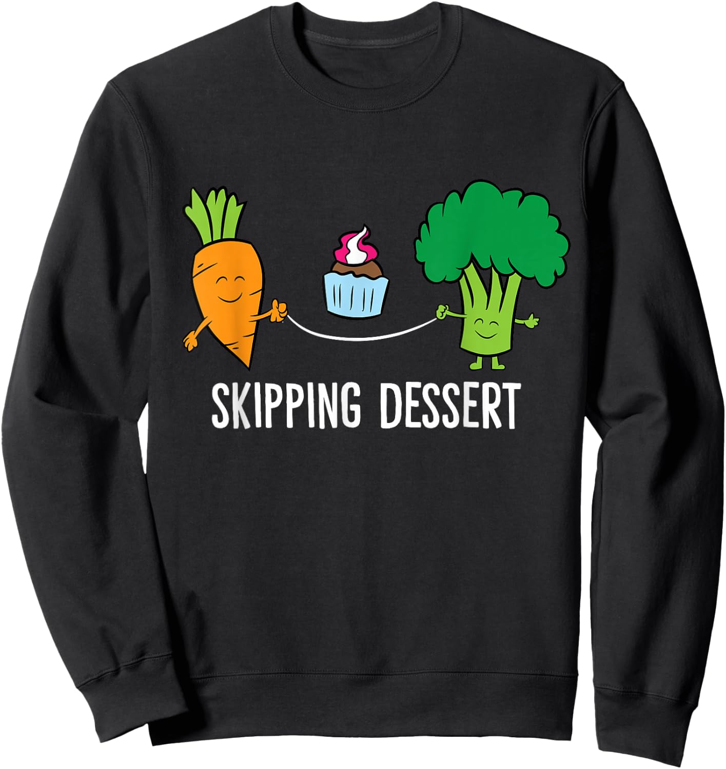 Broccoli Carrot Vegetable Skipping Dessert Cupcake Sweatshirt - Sweatshirt | Black