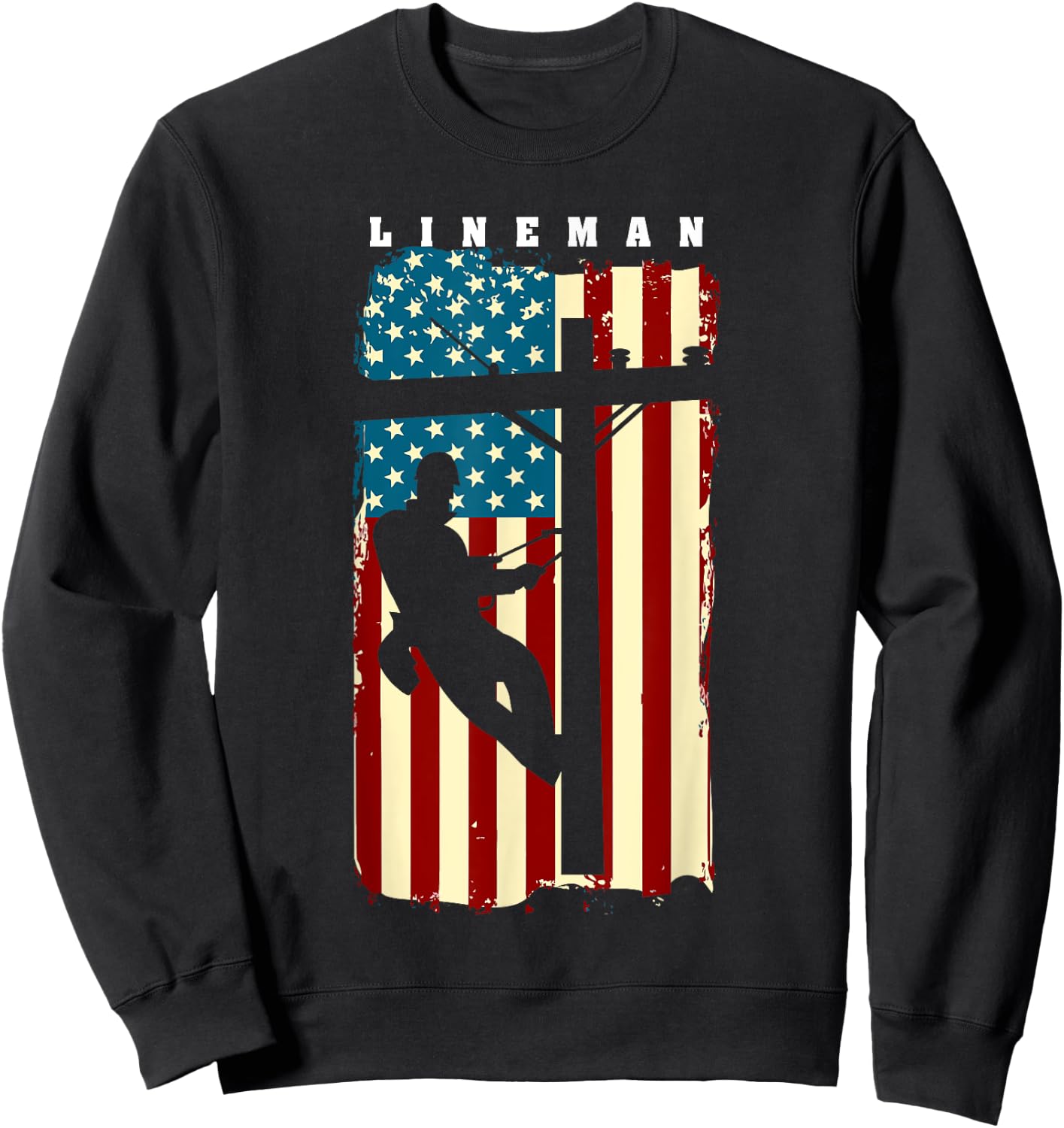 Lineman American Flag | Electric Cable Lineman Gift Sweatshirt - Sweatshirt | Black