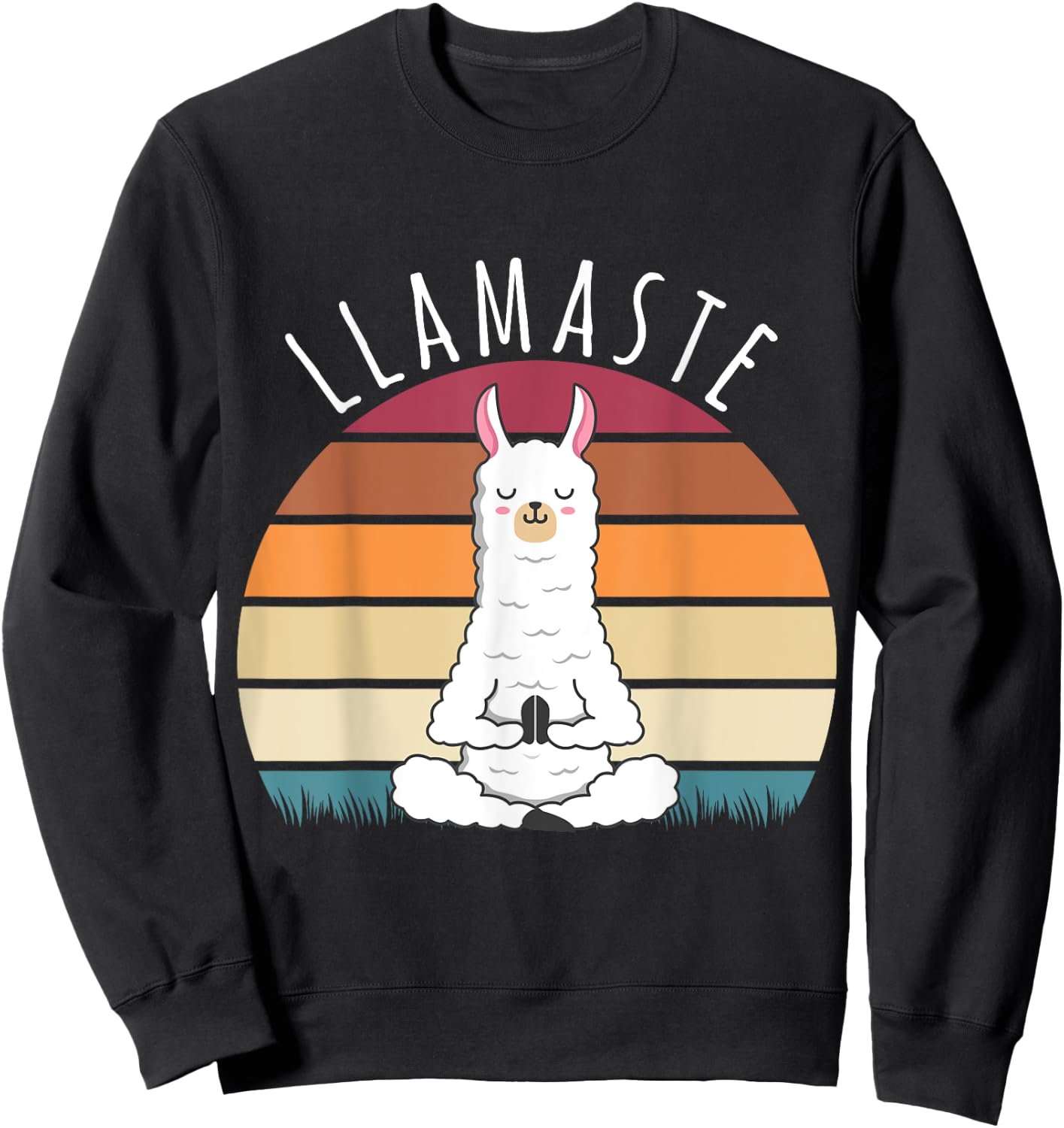 Funny Llama Llamaste Yoga Vintage Lama Yoga Pose Meditation Sweatshirt - Sweatshirt | Black