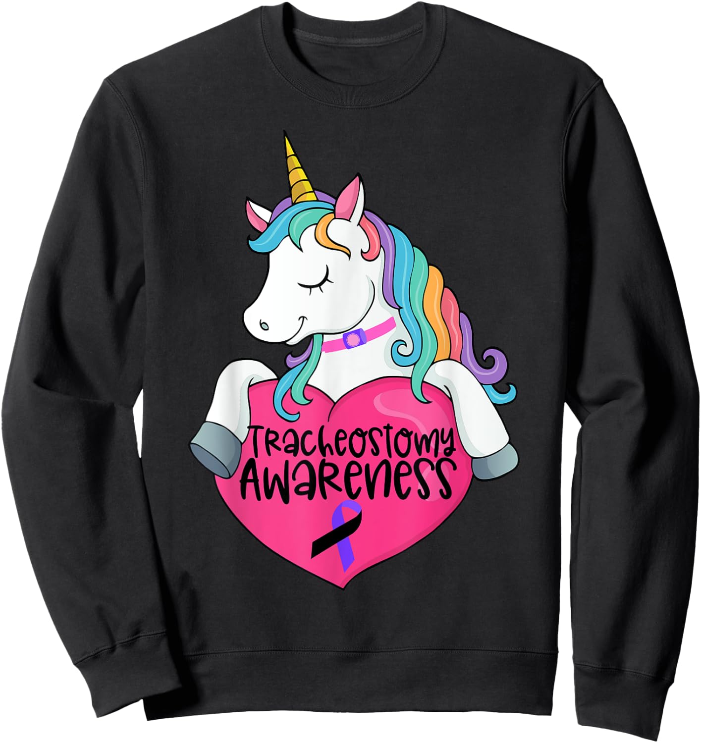 Tracheostomy Awareness Trach Heart Unicorn Sweatshirt - Sweatshirt | Black