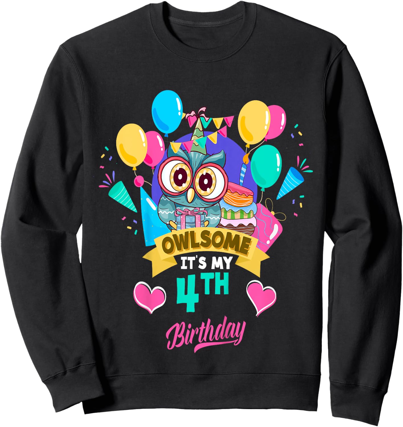 Four Year Old Birthday Owlsome It's My 4th Birthday Owl Sweatshirt - Sweatshirt | Black