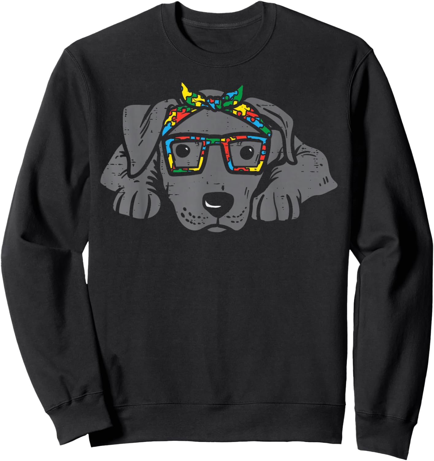 Pitbull Puzzle Bandana Glasses Autism Awareness Pitties Dog Sweatshirt - Sweatshirt | Black