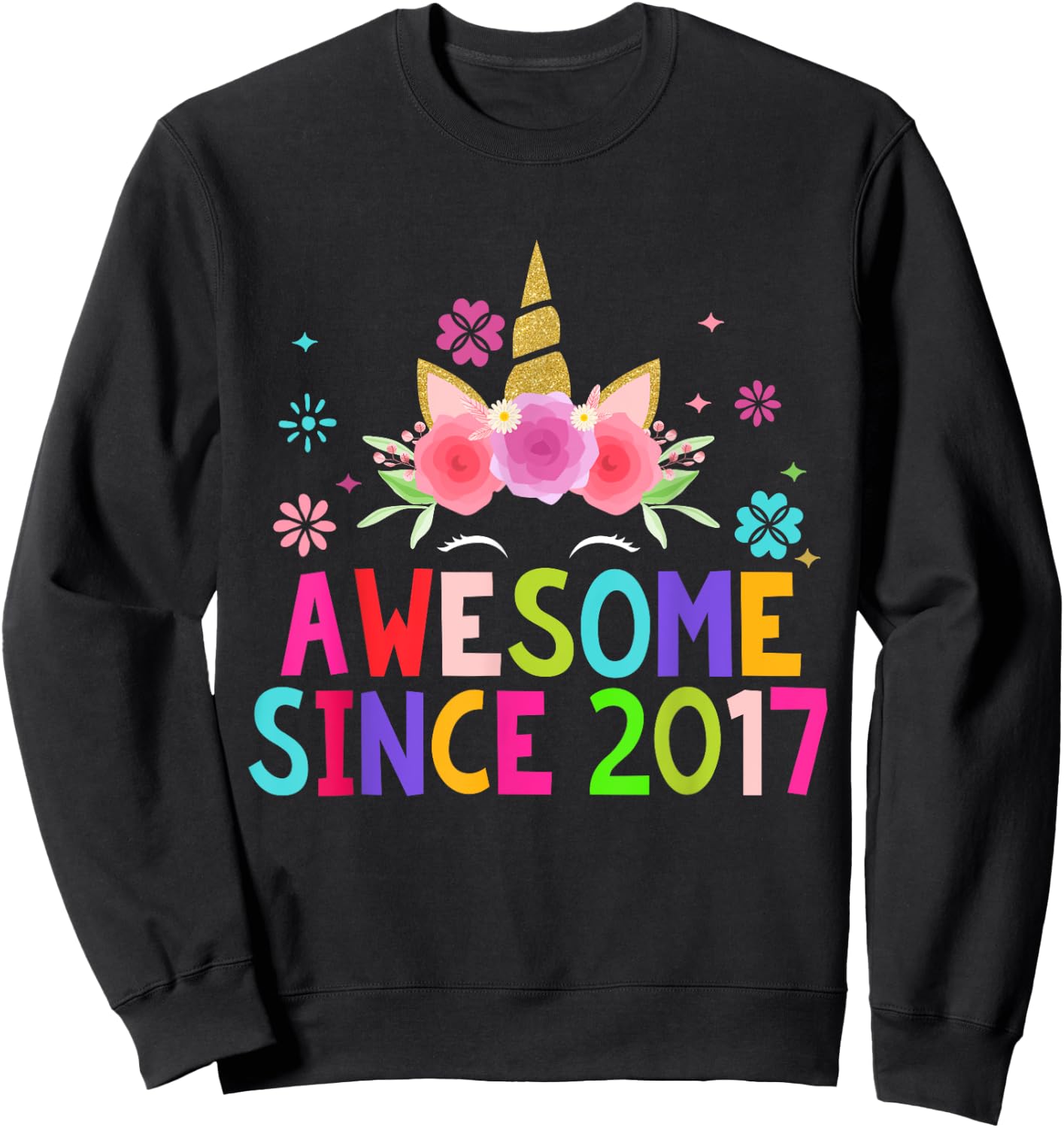 3rd Birthday Unicorn 3 Years Old Girl Awesome Since 2017 Sweatshirt - Sweatshirt | Black
