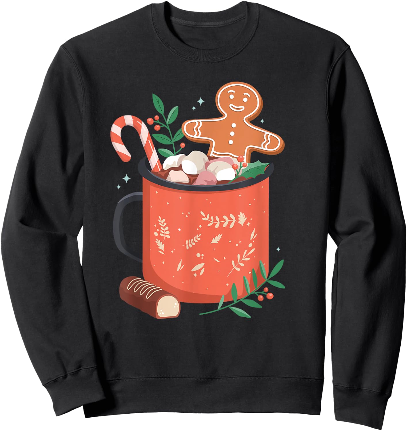 Hot Cocoa Mug Gingerbread Cookie Xmas Christmas Holiday Sweatshirt - Sweatshirt | Black