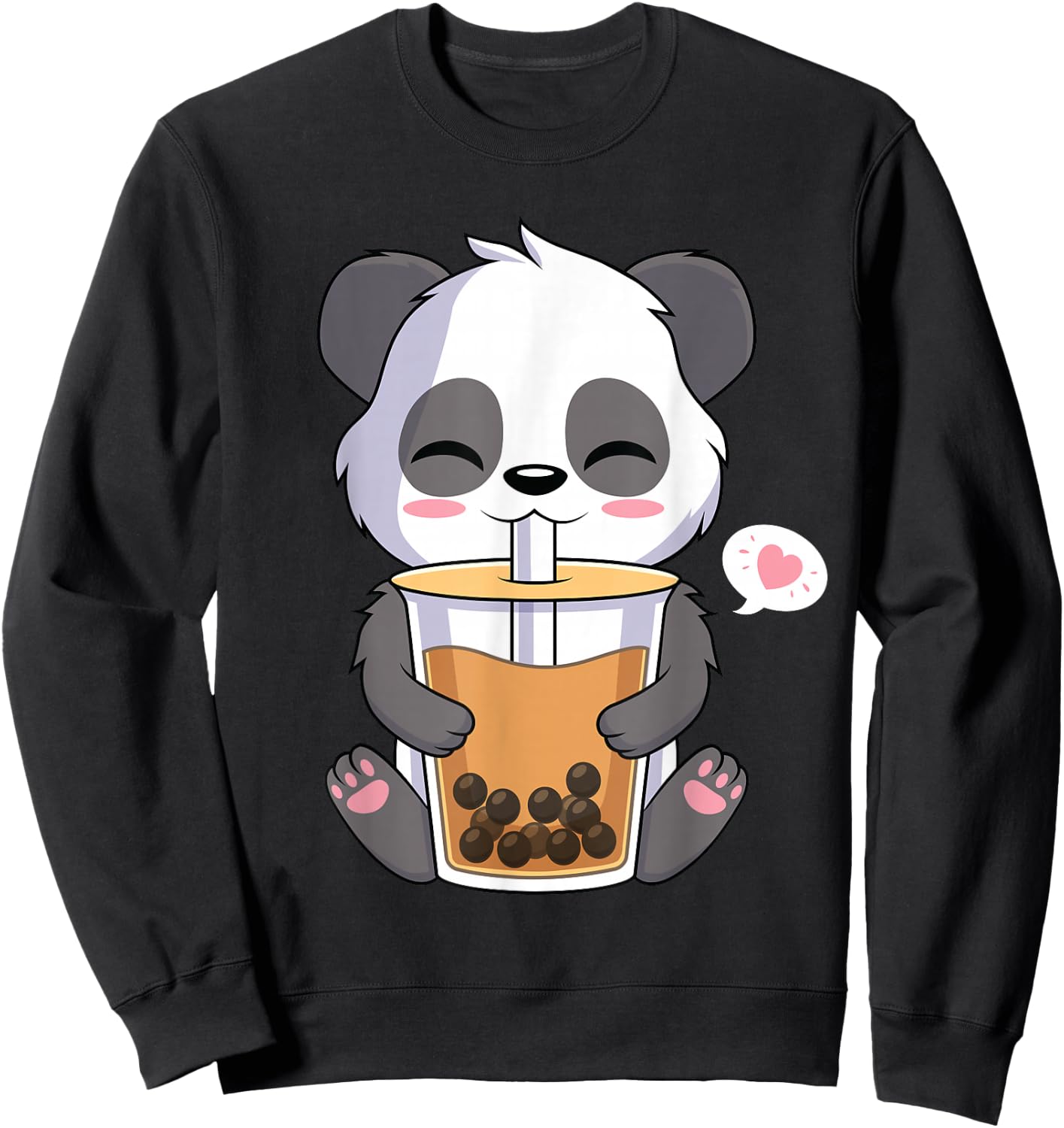 Kawaii Anime Panda Drinking Boba Bubble Tea Sweatshirt - Sweatshirt | Black