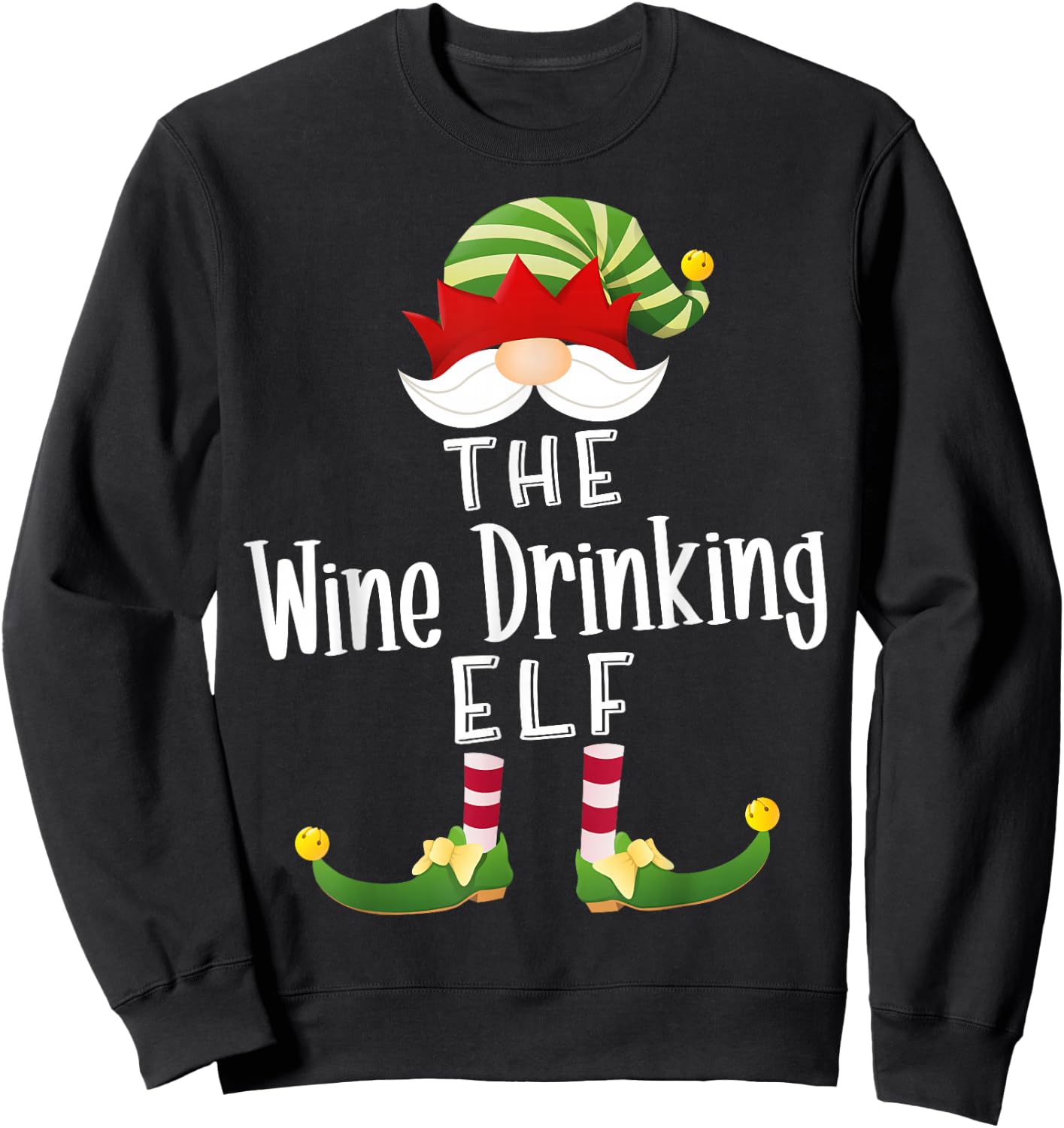 Wine Drinking Elf Group Christmas Funny Pajama Party Sweatshirt - Sweatshirt | Black