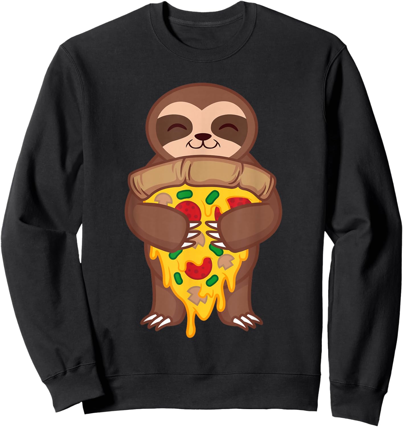 Sloth Holding Pepperoni Pizza Funny Foodie Animal Lover Gift Sweatshirt - Sweatshirt | Black
