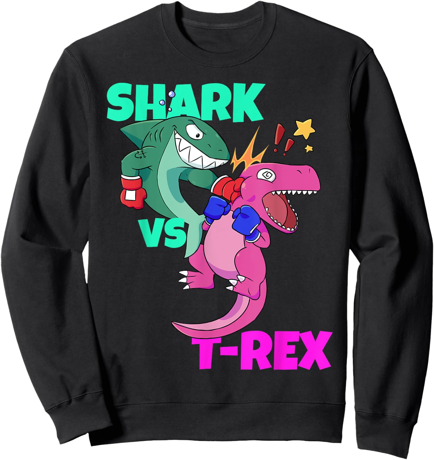 Shark vs Dinosaur T rex Boxing Gloves for Kids Boys Gift Sweatshirt - Sweatshirt | Black