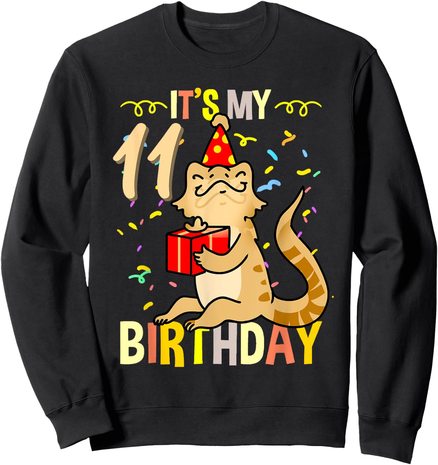 Its My 11th Birthday Bearded Dragon Lizard Lover Sweatshirt - Sweatshirt | Black
