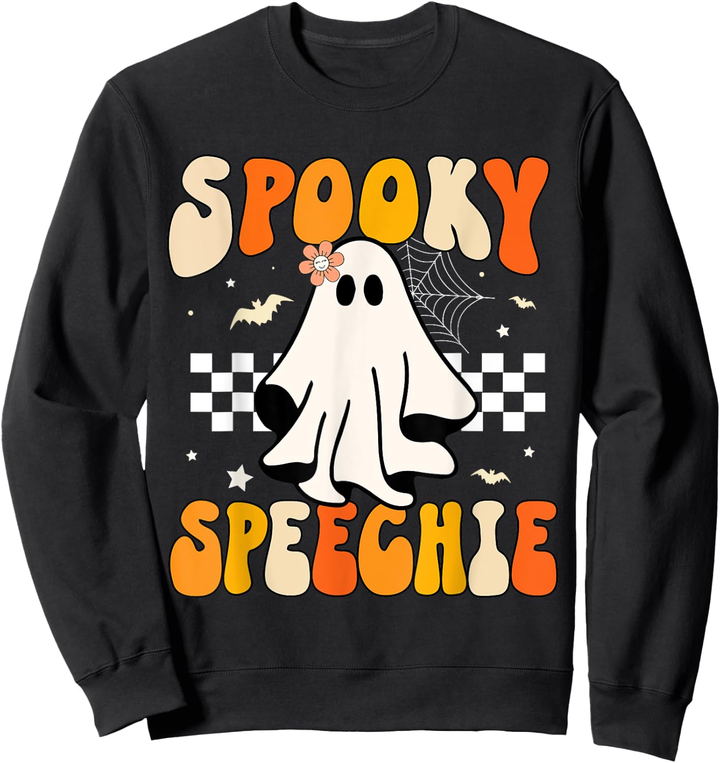 Retro Speech Therapy Halloween Spooky Speechie Language Sweatshirt - Sweatshirt | Black