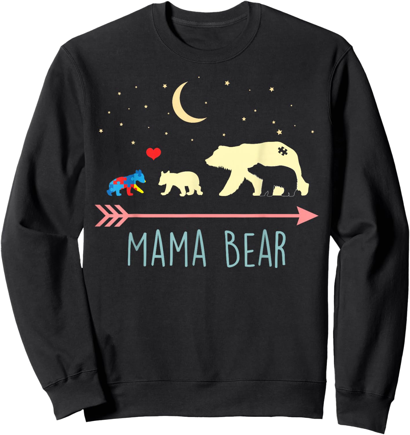 Autism Awareness Mama Bear with 3 Cubs Sweatshirt - Sweatshirt | Black