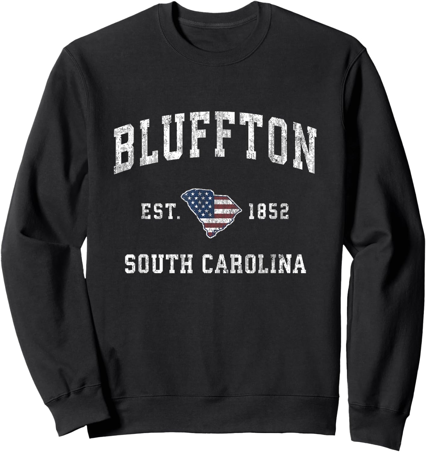 Bluffton South Carolina SC Vintage American Flag Design Sweatshirt - Sweatshirt | Black